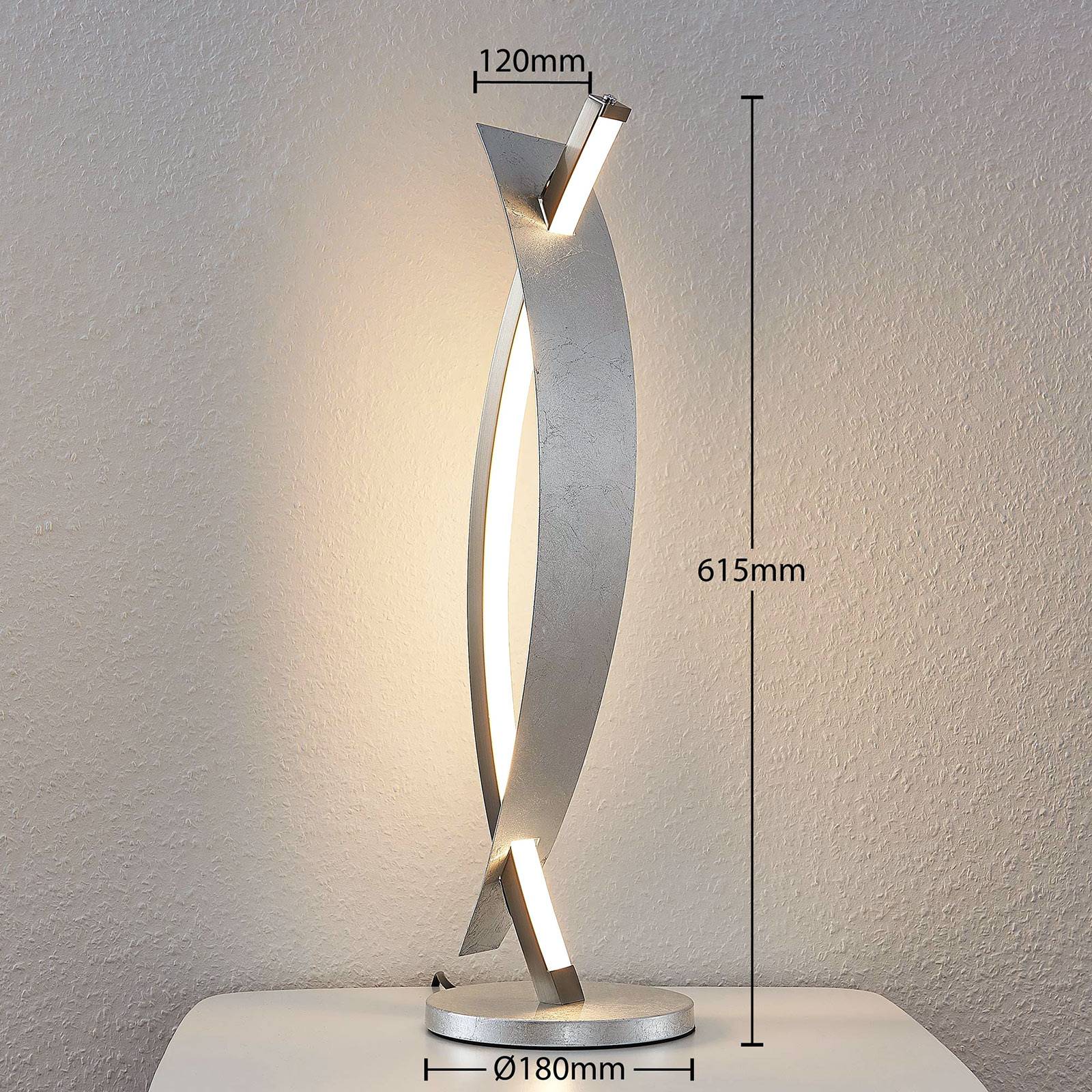 Lampa stołowa LED Lucande Marija, srebrny, metal, 61,5 cm