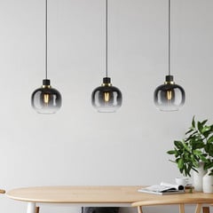 Lámpara colgante Oilella, negro-gris, longitud 95 cm, cristal, 3 luces.