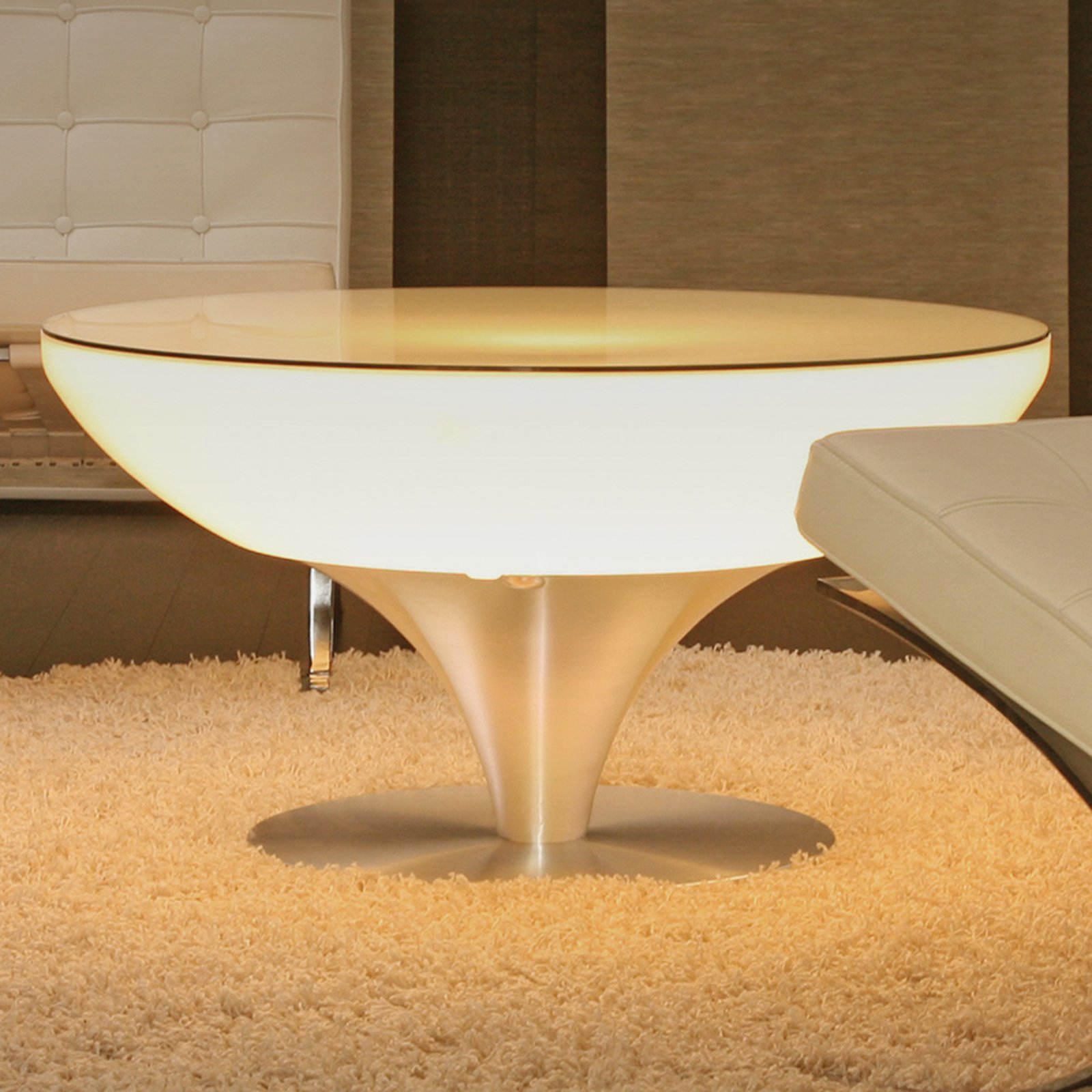 Moree Multicoloured light Lounge Table LED Pro 45 cm, for Living / Dining Room, ABS plastic, anodised aluminium, glass, E27, 9 W, energy efficiency: A, H: 45 cm