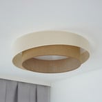 LED griestu gaisma Luneta S, džuta, smilškrāsas/brūnā krāsā, Ø 60 cm, 3 pakāpju