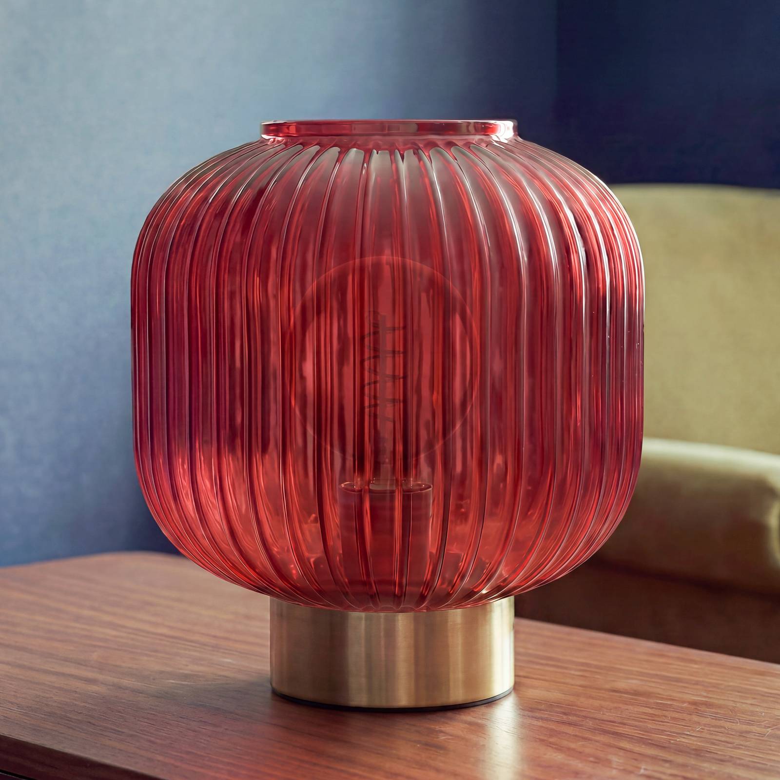 Lampa stołowa OSRAM Decor Groovie, czerwona, wysokość 22 cm, szkło, E27
