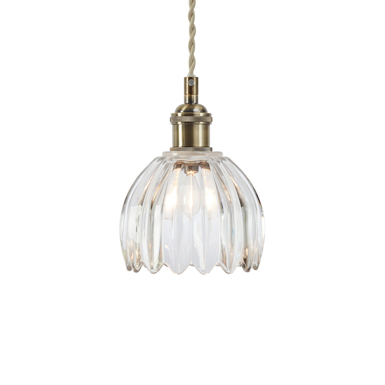 Hängeleuchte Gota, altmessing/klar, Glas, Ø 13 cm, Stecker