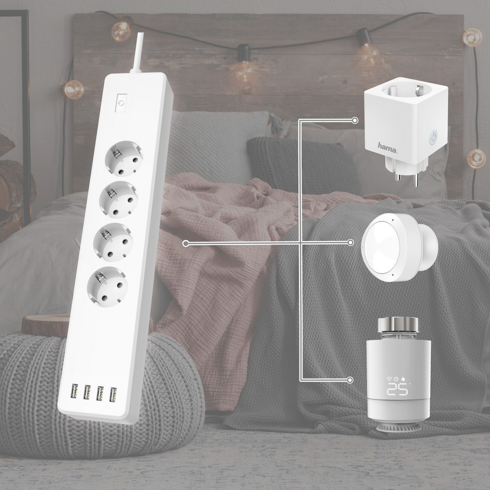 Hama bloc multipriză WLAN 4x și 4x USB