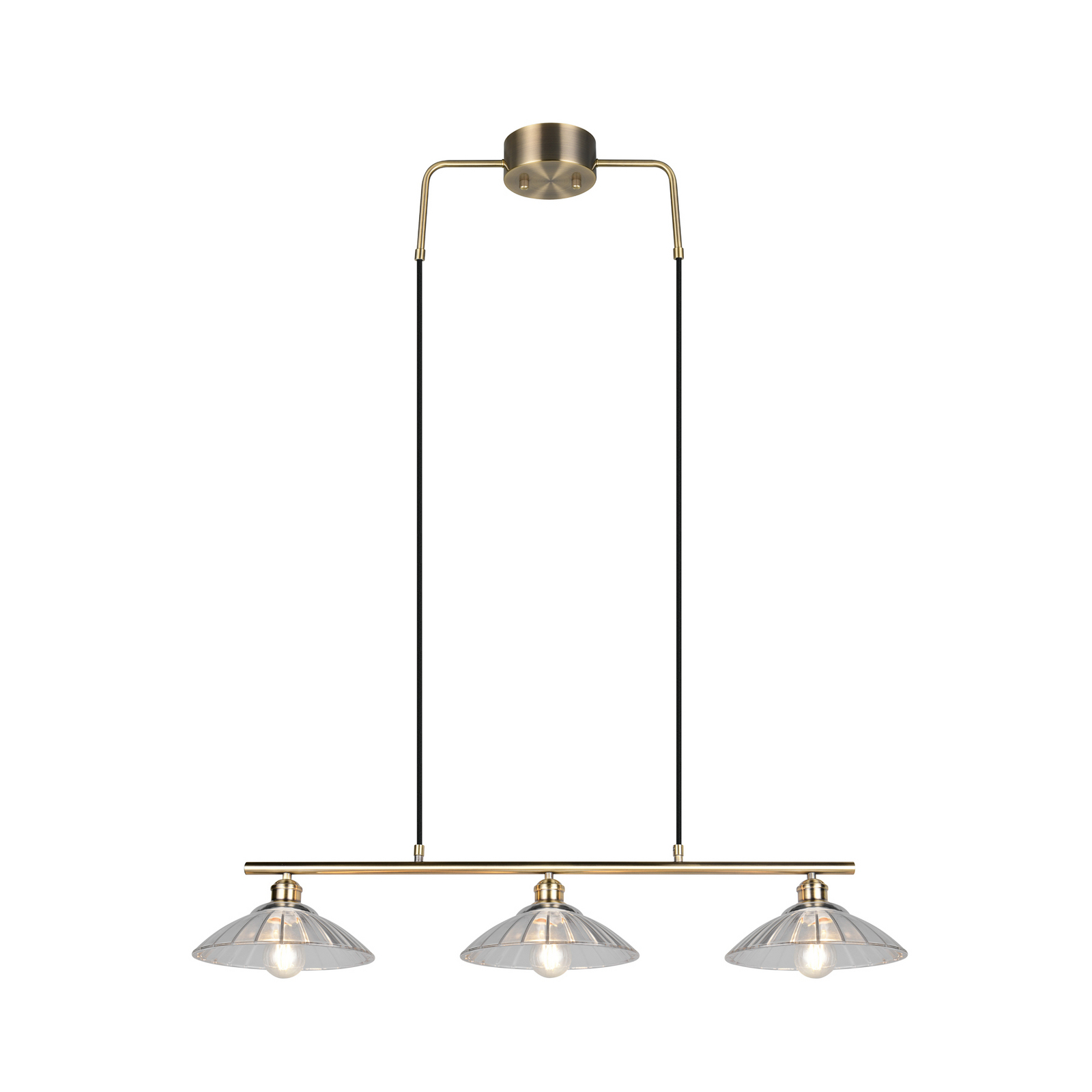 Висяща лампа Eluna, прозрачна/старинна месинг, 100 см стъкло/метал 3-крилна.