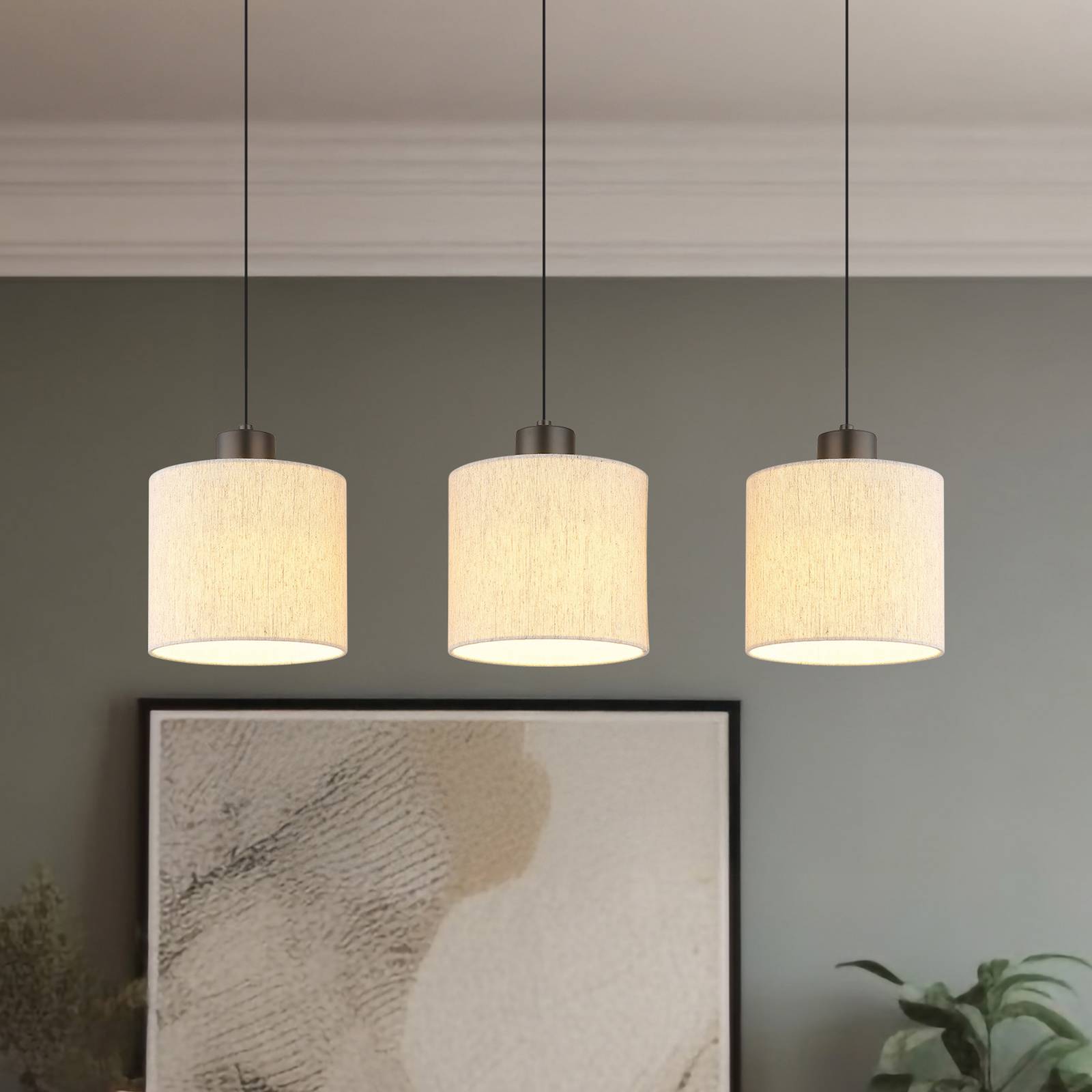 Globo Suspension LED Thea, longueur 74 cm, à 3 lampes, crème/noir mat