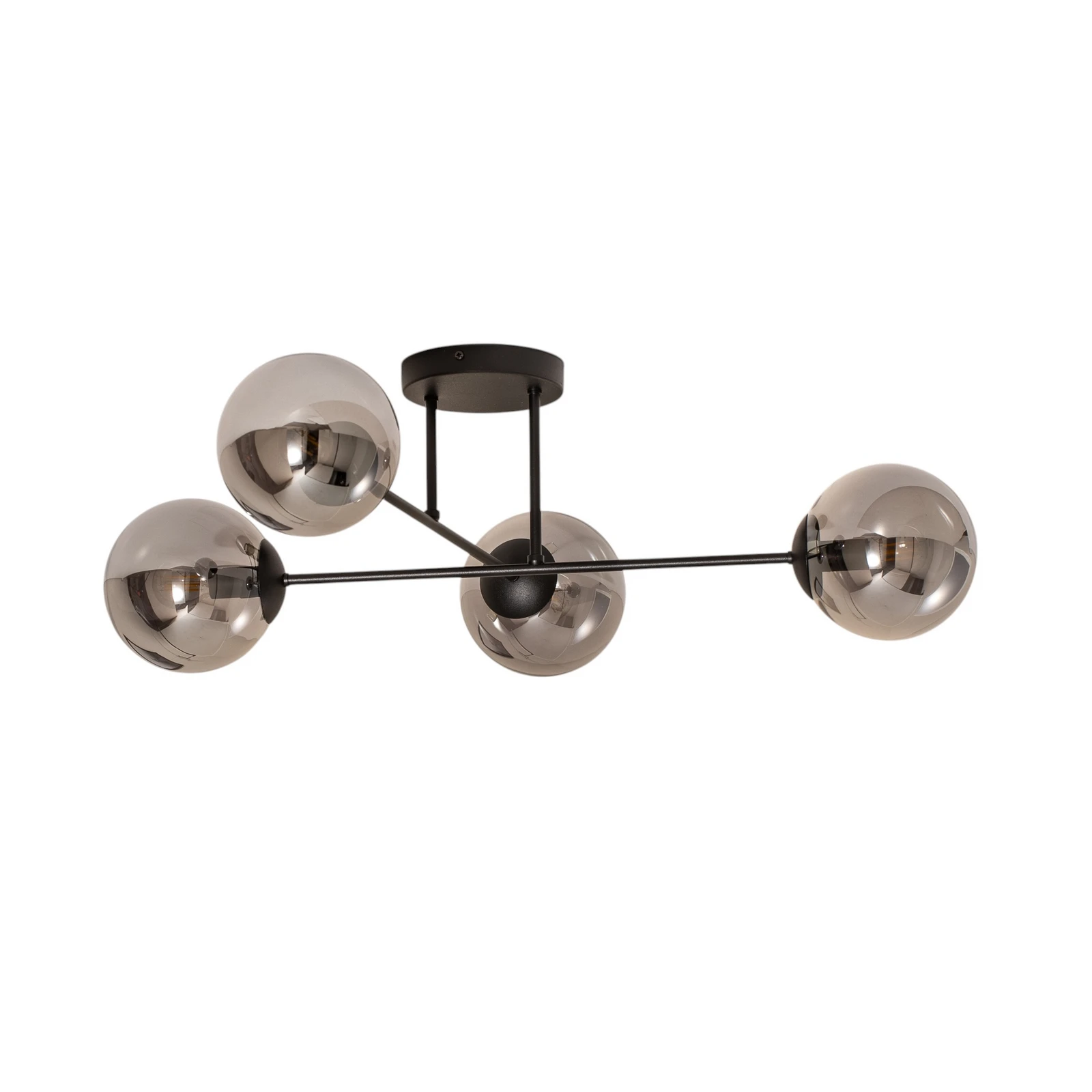 Griestu lampa Glassy, 4-flg. krustveida melna/grafīta