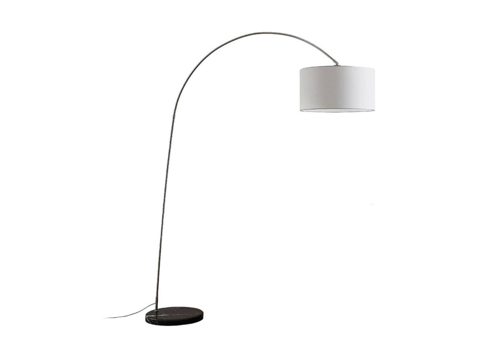 Gebogen vloerlamp Belinda met witte stoffen kap Gebogen vloerlamp Belinda met witte stoffen kap