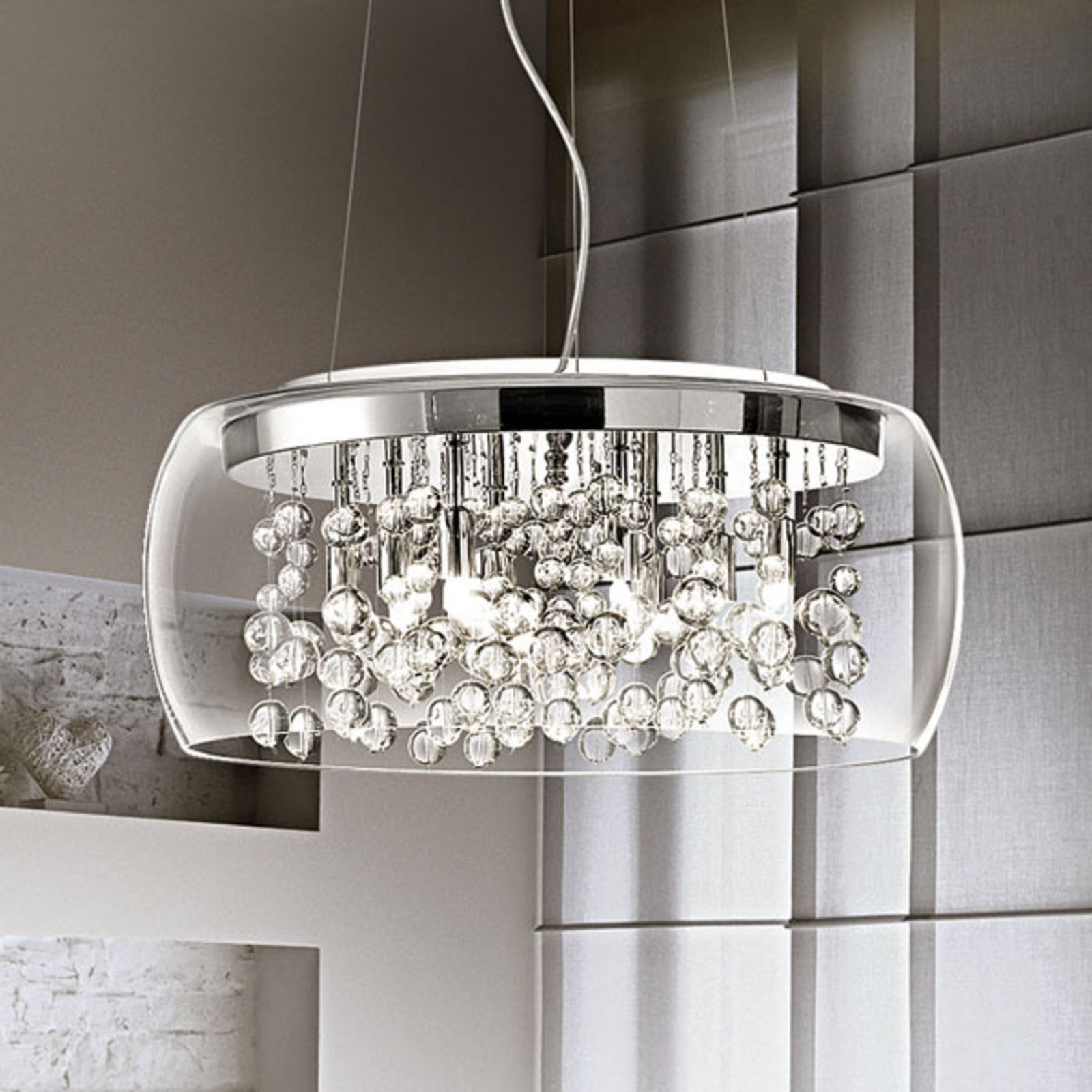 Audi pendant light, transparent glass, Ø 50 cm