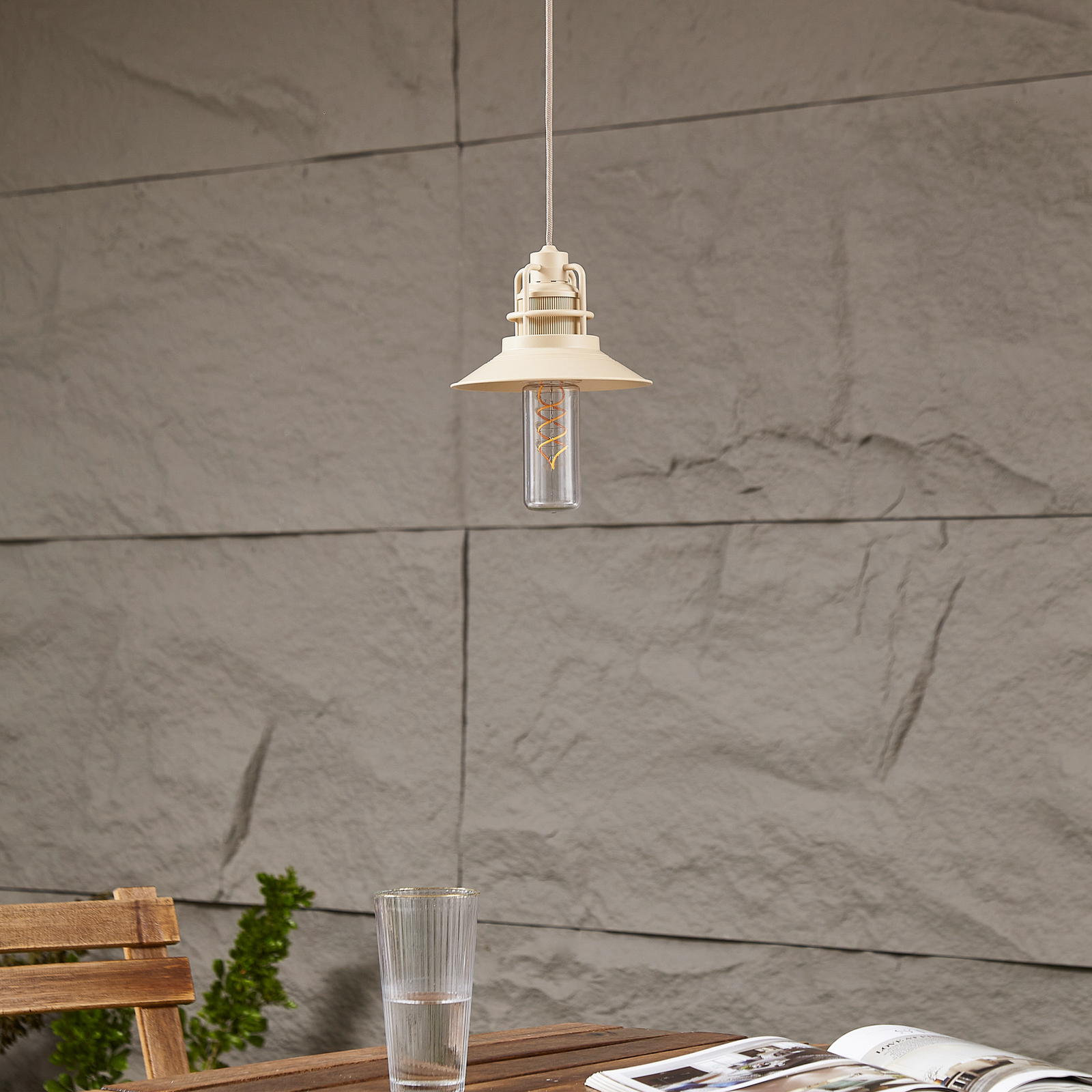 Raul LED-Akku-Hängeleuchte, Ø 15 cm, beige, Alu - Lindby