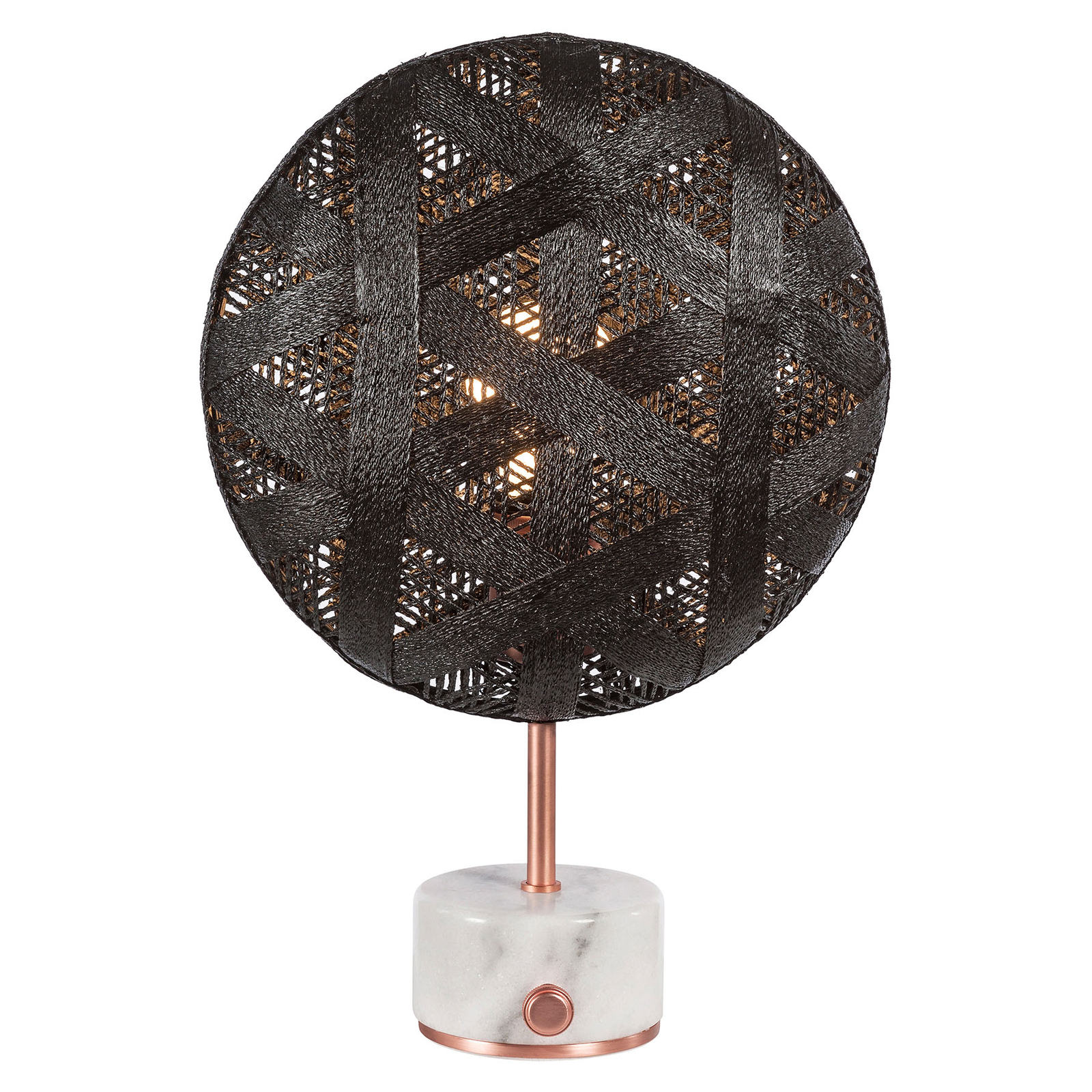 Forestier Chanpen S Hexagonal table copper/black, for Living / Dining Room, hemp, metal, marble, E27, 60 W, energy efficiency: A++, H: 41 cm