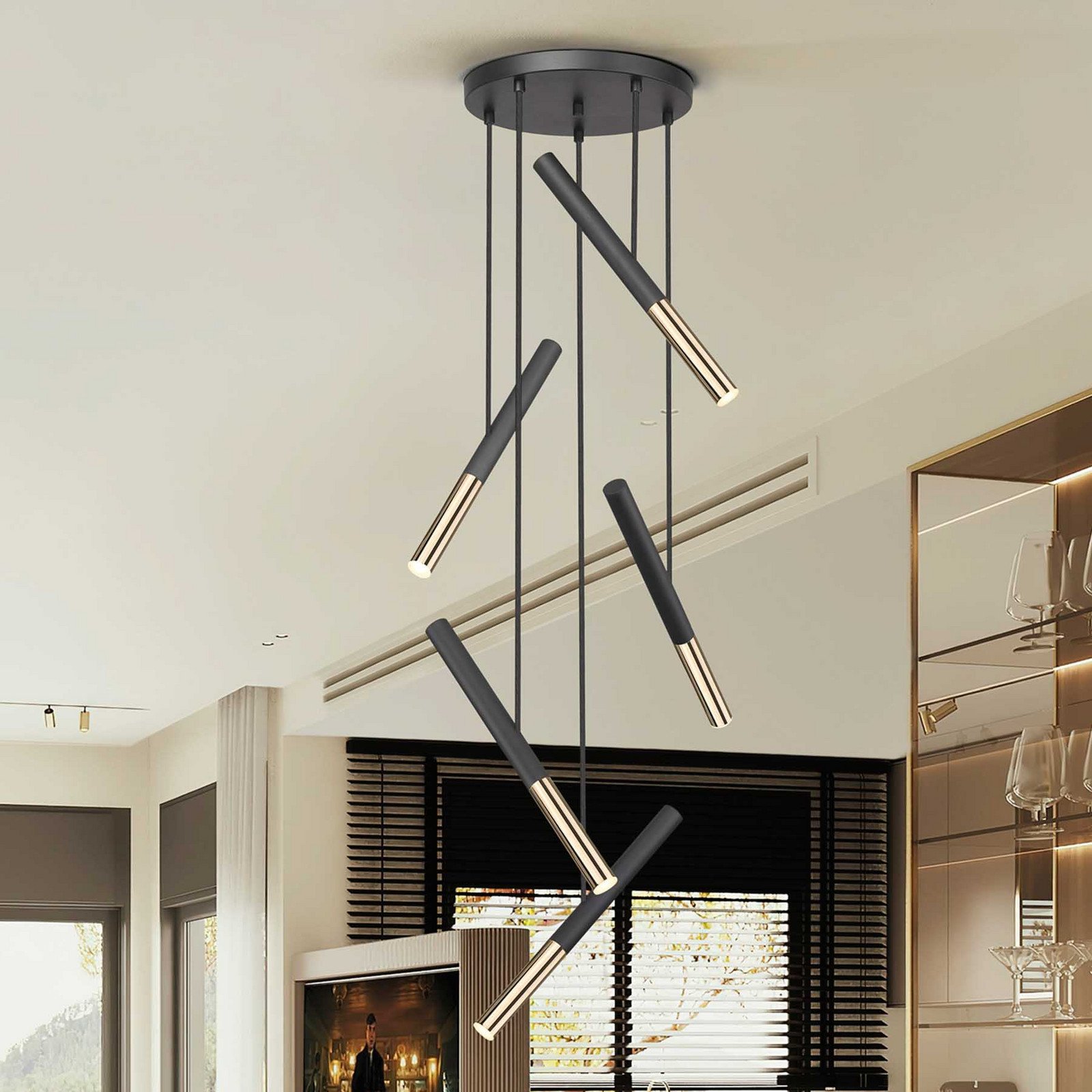 Schuller Valencia Suspensie LED Edna 5 lumini metal negru nedimatizabil - Camera de zi / sufragerie - negru auriu