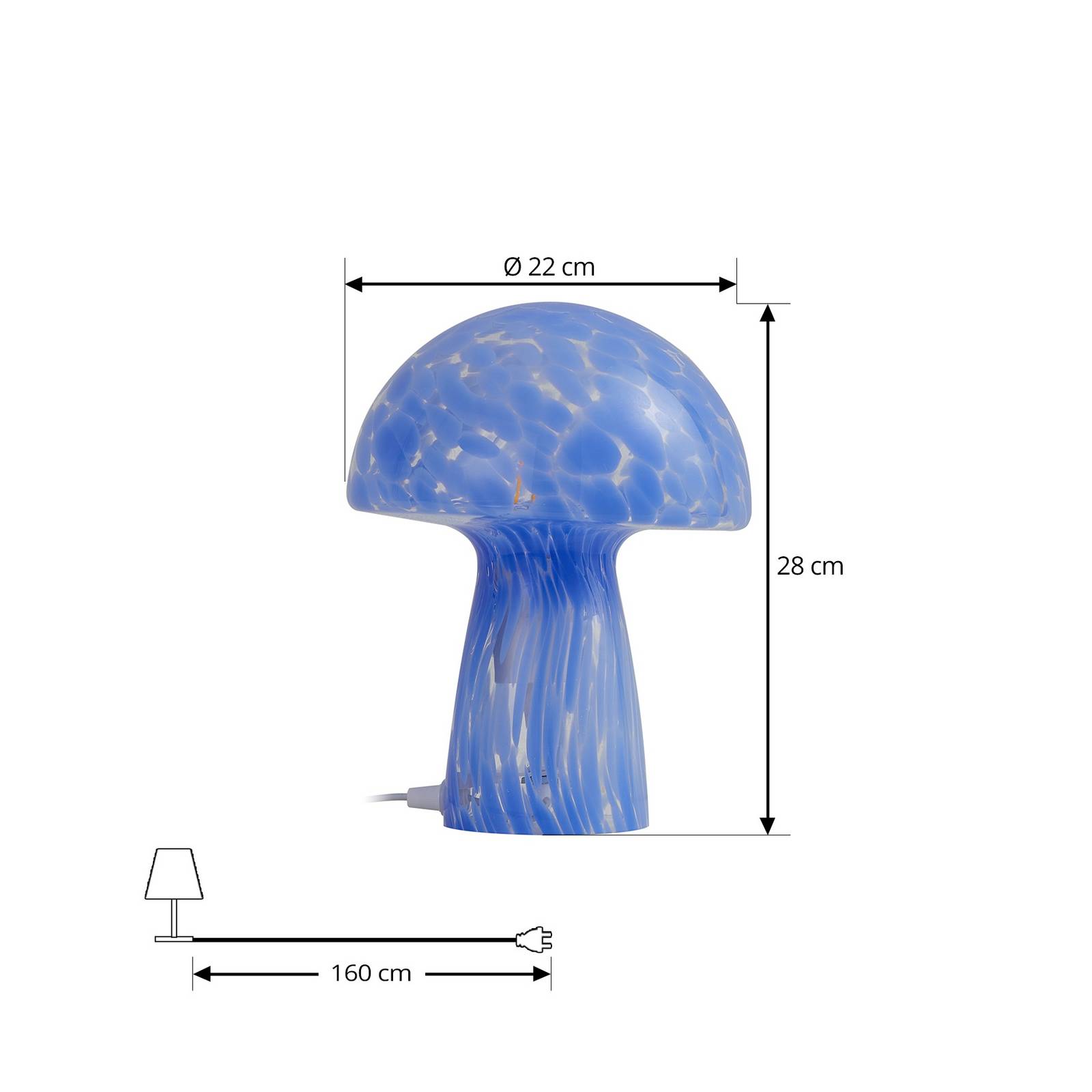 Lampa stołowa Lindby Hubi, niebieska, szkło, Ø 22 cm, kształt grzyba