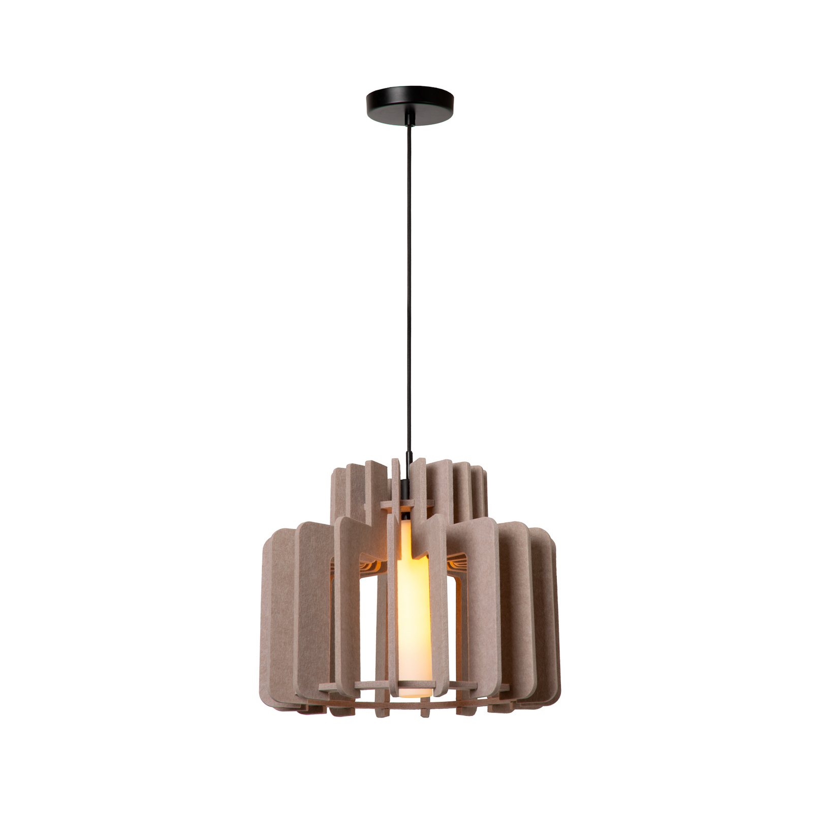 Lampă suspendată Rollo, taupe, Ø 40 cm, țesătură/metal/sticlă