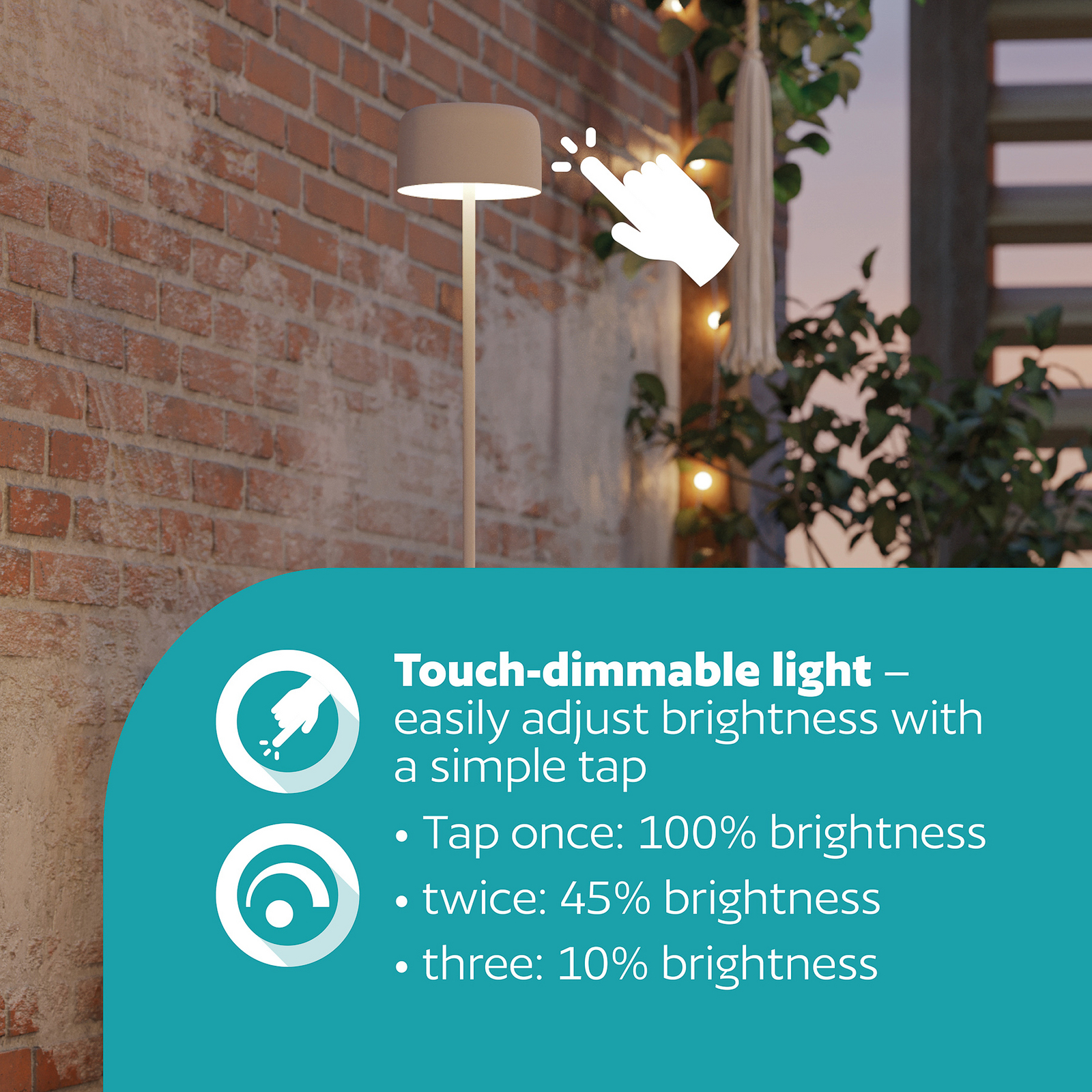 Päikesepaneeliga LED-terrassilamp Roccanova-L, valge, kõrgus 120 cm