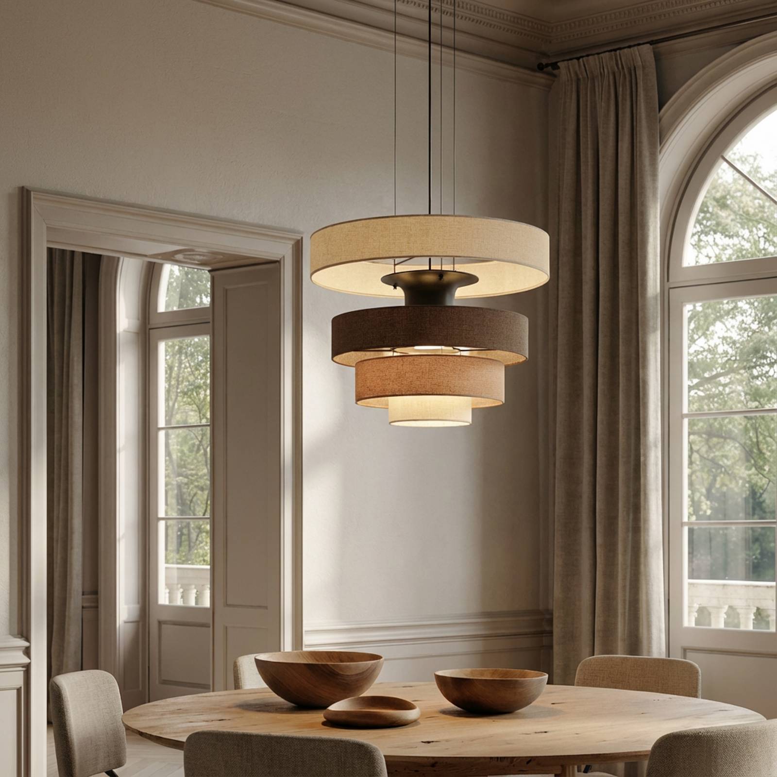 Lucande LED-Hängelampe Peldano, Ø50 cm braun/beige, step-dim günstig online kaufen