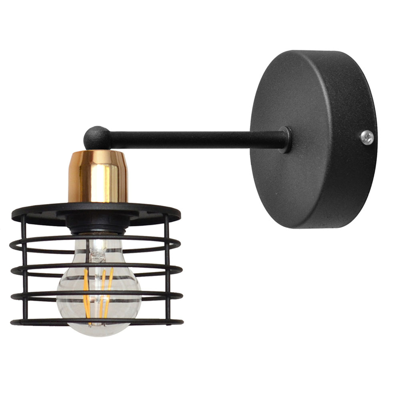 HELam Edison wall light in black/copper, for Living / Dining Room, iron, E27, 60 W, energy efficiency: A++, W: 12 cm, H: 15 cm