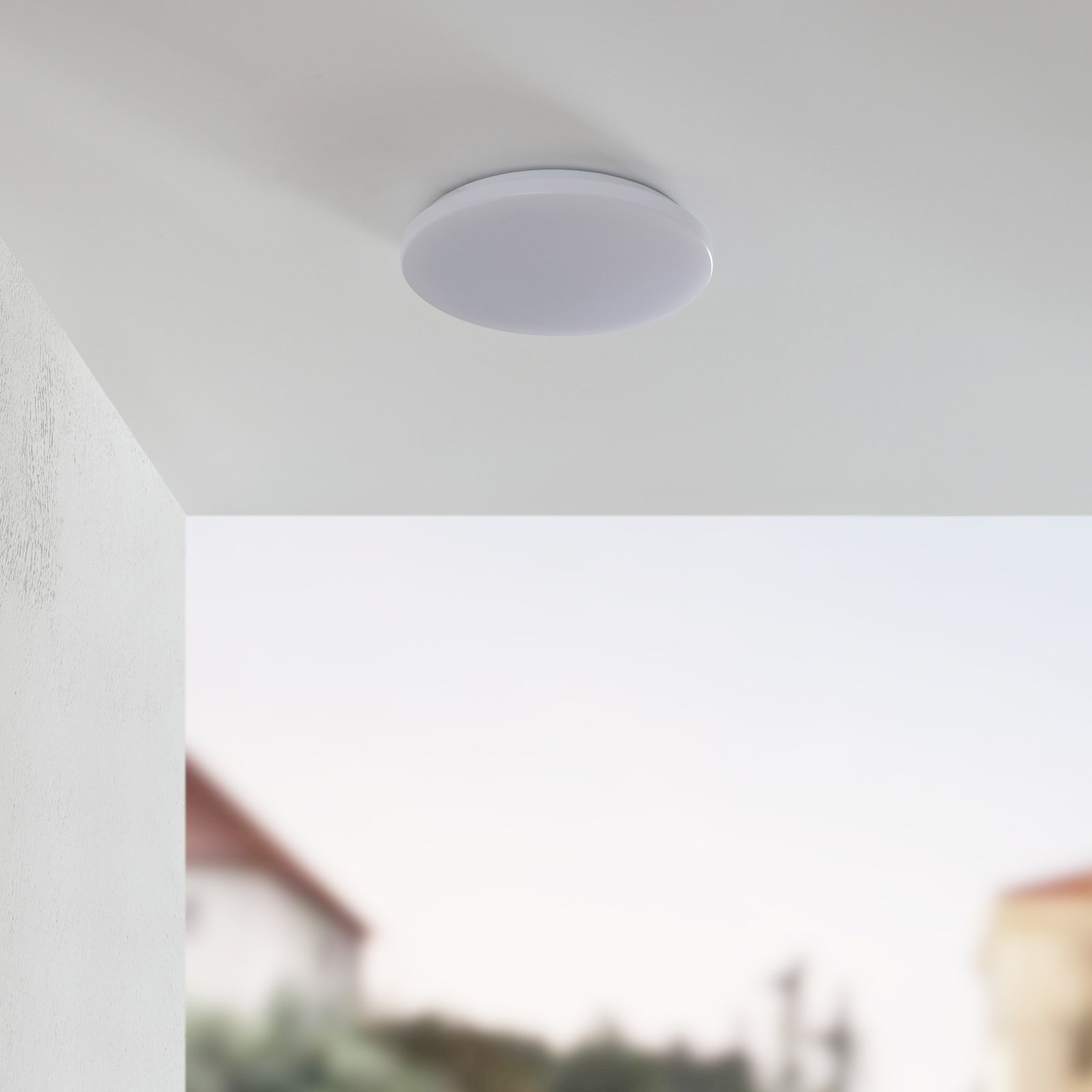 Lindby LED outdoor ceiling light Doki, 34 cm, white, plastic