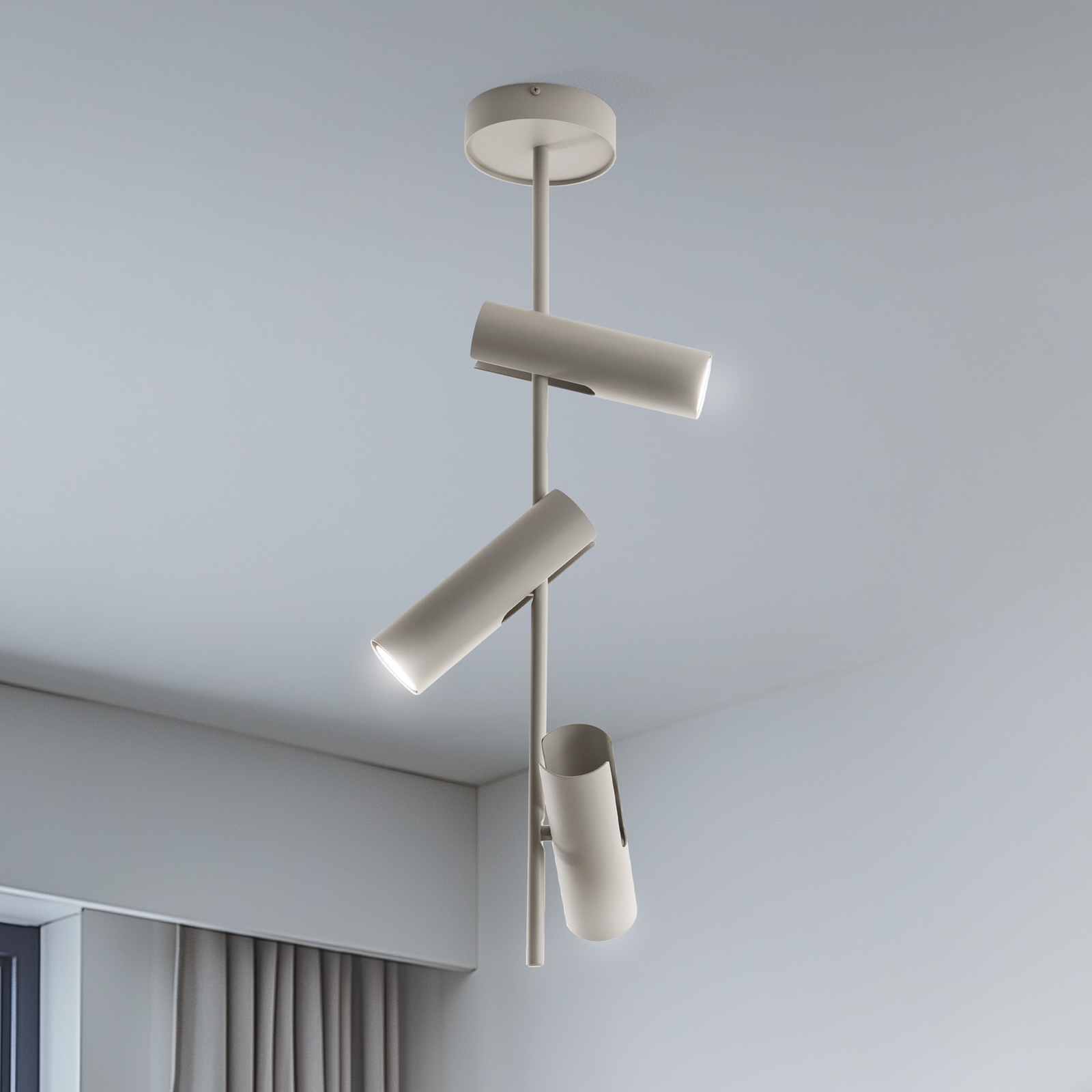 Leda 3 downlight, taupe, 3-bulb, steel, GU10, height 76 cm