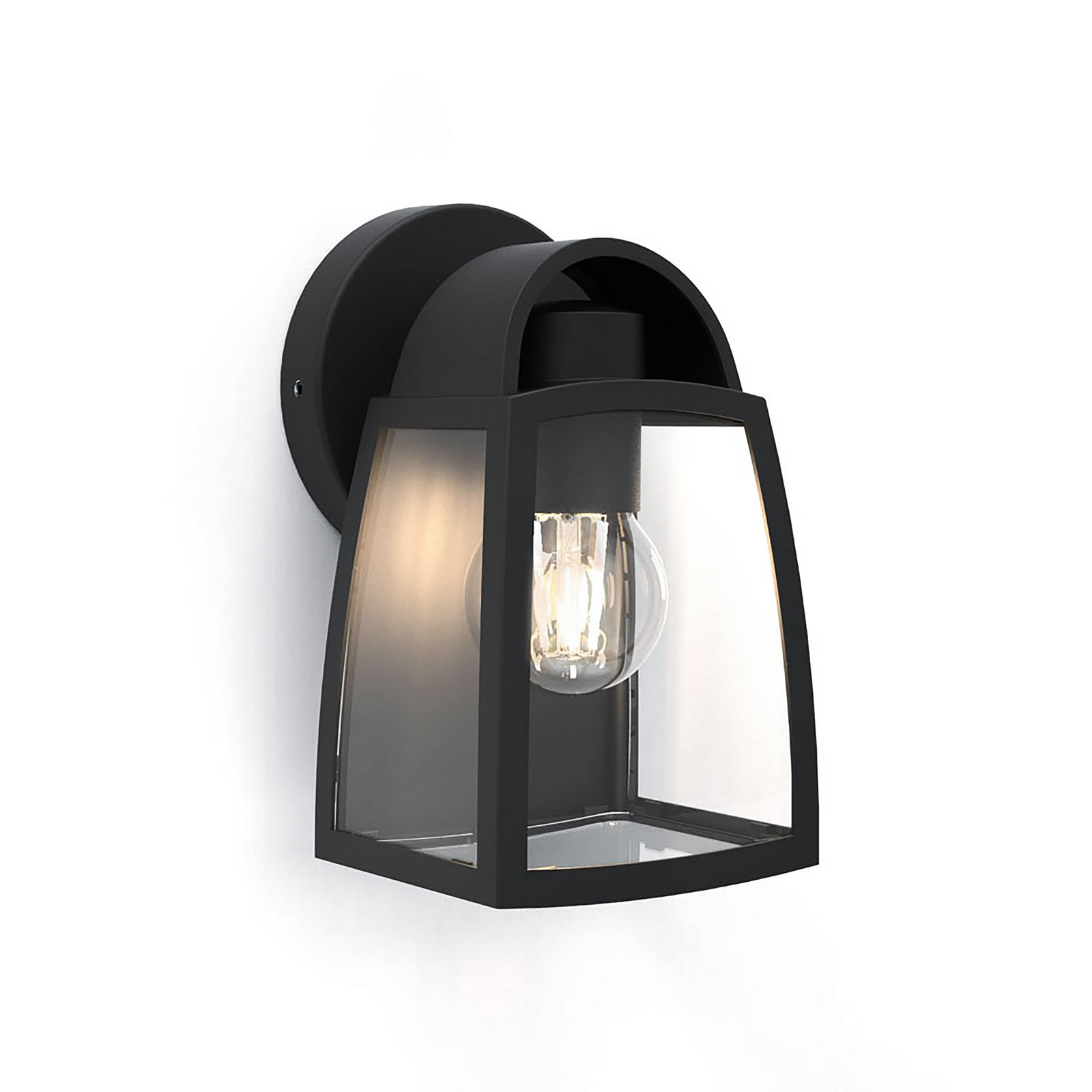 KELSEY-ulkoseinälamppu, musta, korkeus 20 cm, metallia, IP44, E27
