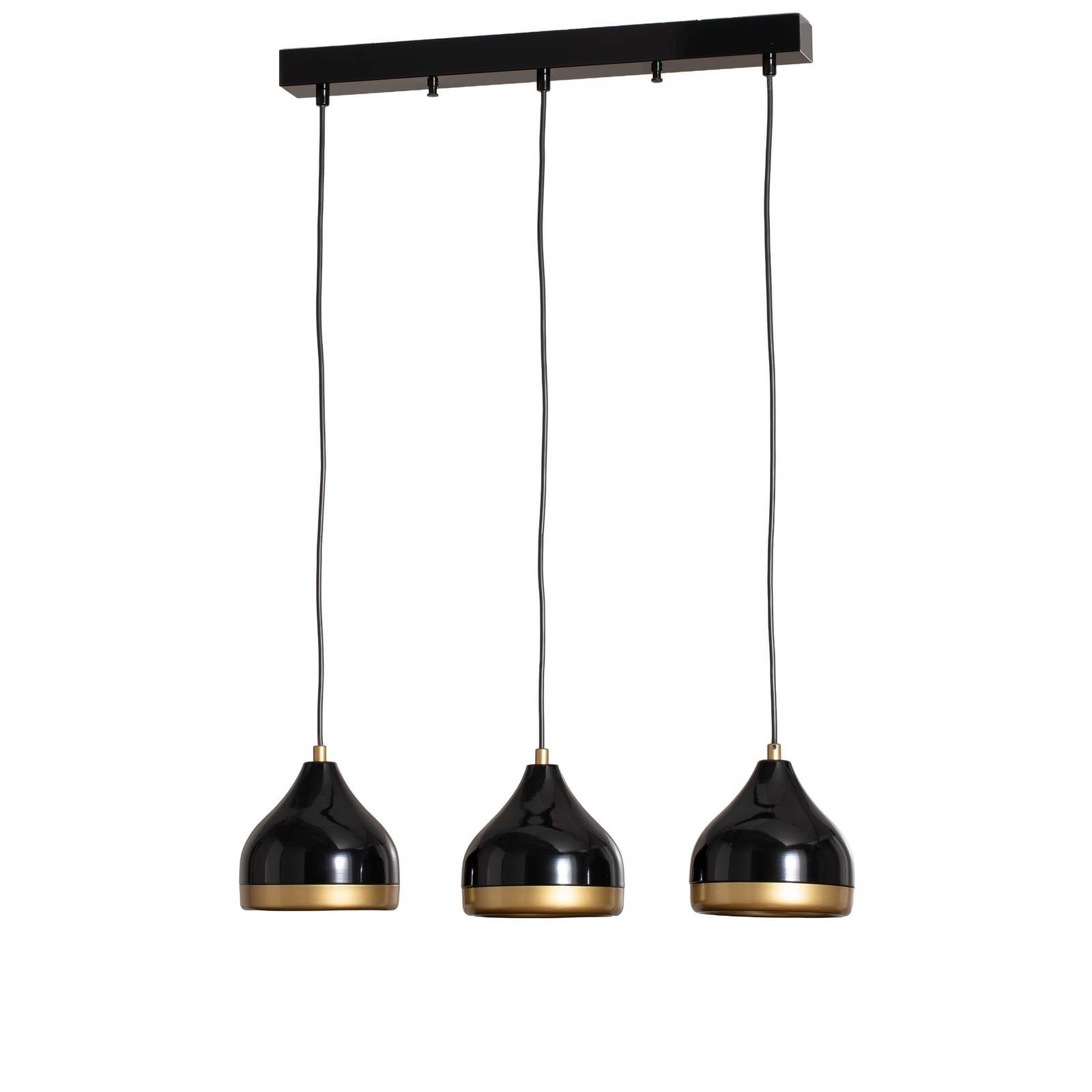 Hängeleuchte Yildo, linear, 3-flammig, schwarz/gold, Metall