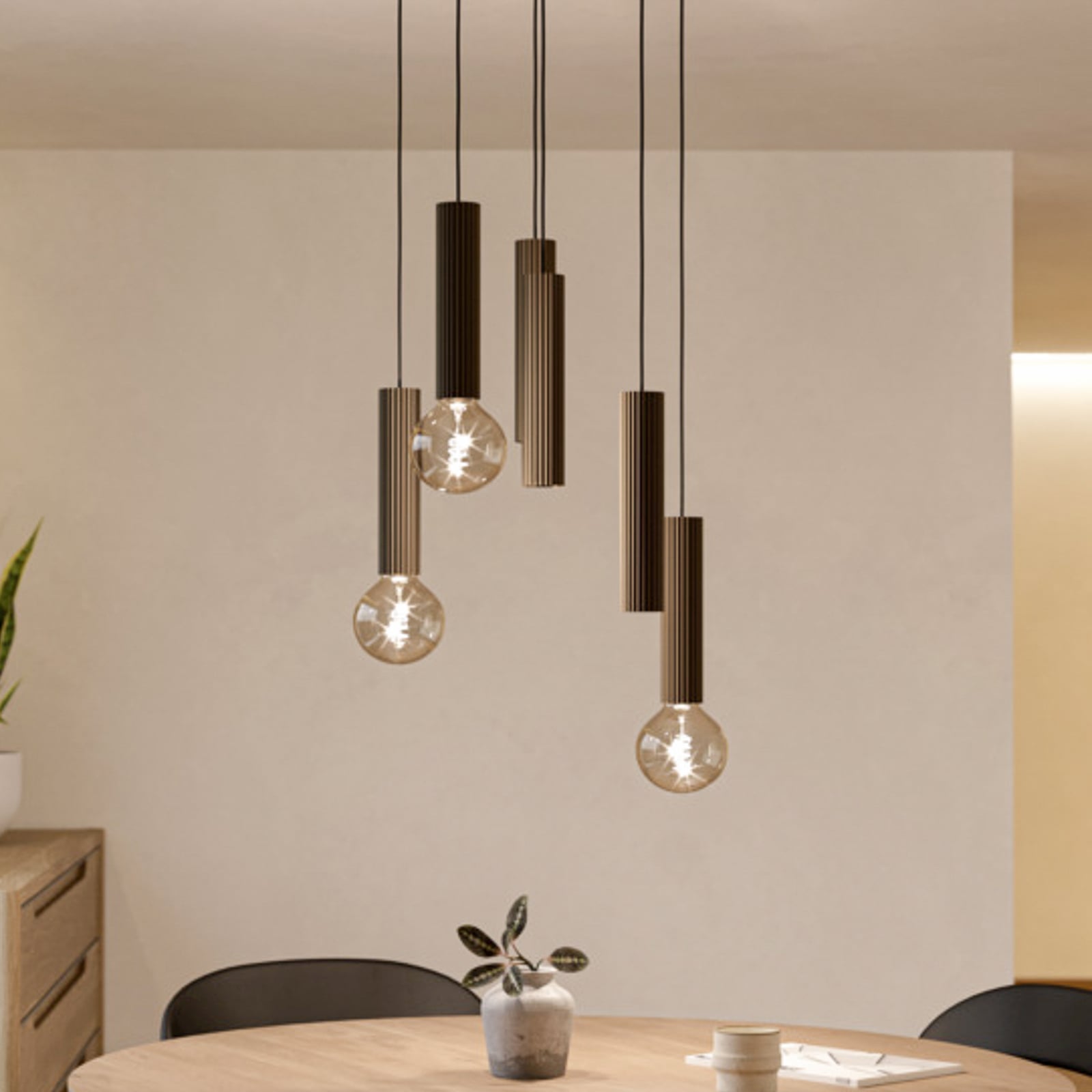EGLO hanglamp FARIOLO, bronskleurig, Ø 48 cm, 6-lamps.