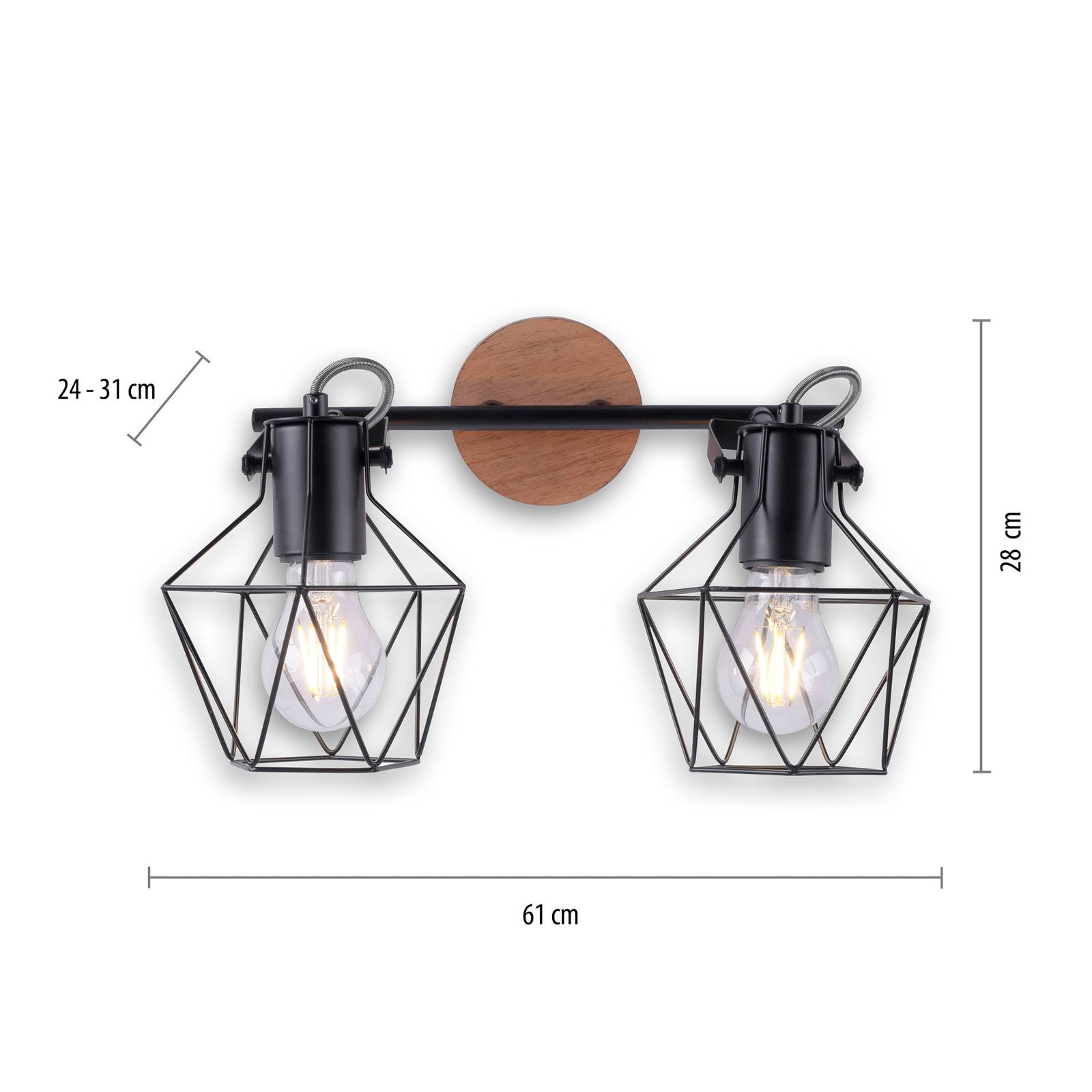 Deckenlampe Jaro justierbar schwarz/holz 2-flammig günstig online kaufen