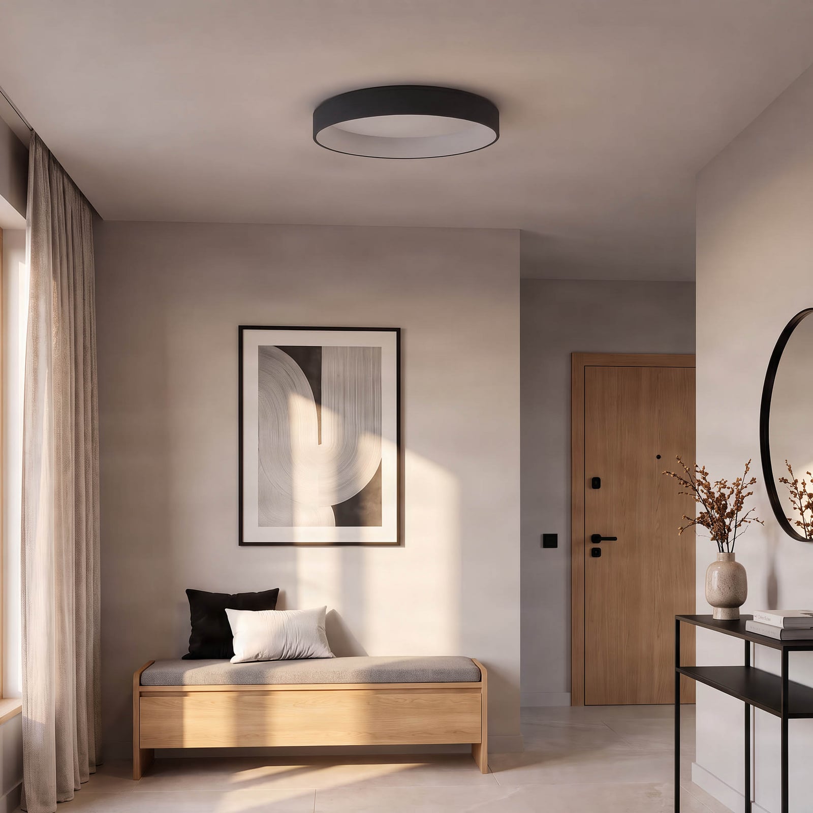 Arcchio LED plafondlamp Aleksi, Ø 60 cm, zwart, metaal, CCT Arcchio LED plafondlamp Aleksi, Ø 60 cm, zwart, metaal, CCT