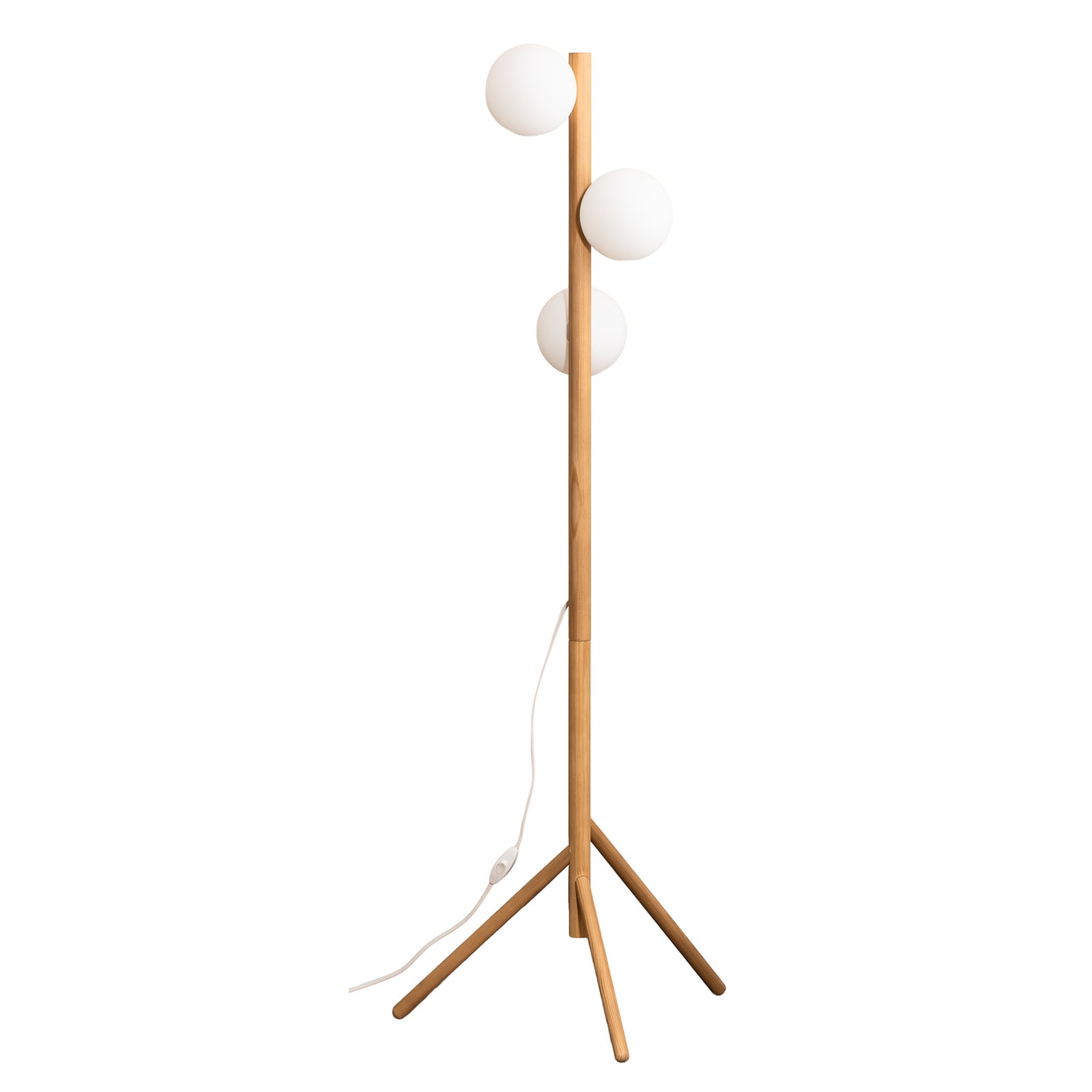Stehleuchte Estera, Opalglas, Holzgestell, 132 cm, 3-flammig Stehleuchte Estera, Opalglas, Holzgestell, 132 cm, 3-flammig
