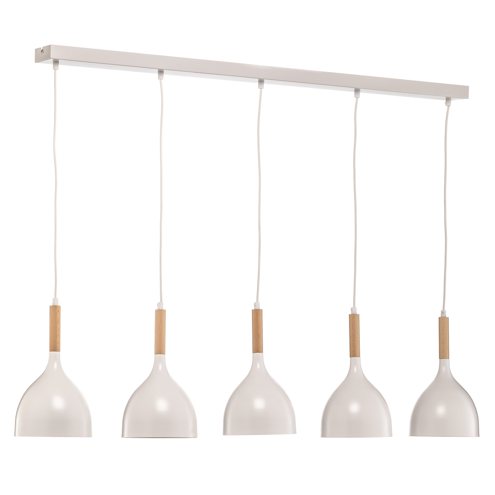 Noak hanglamp 5-lamps lang wit/naturel hout