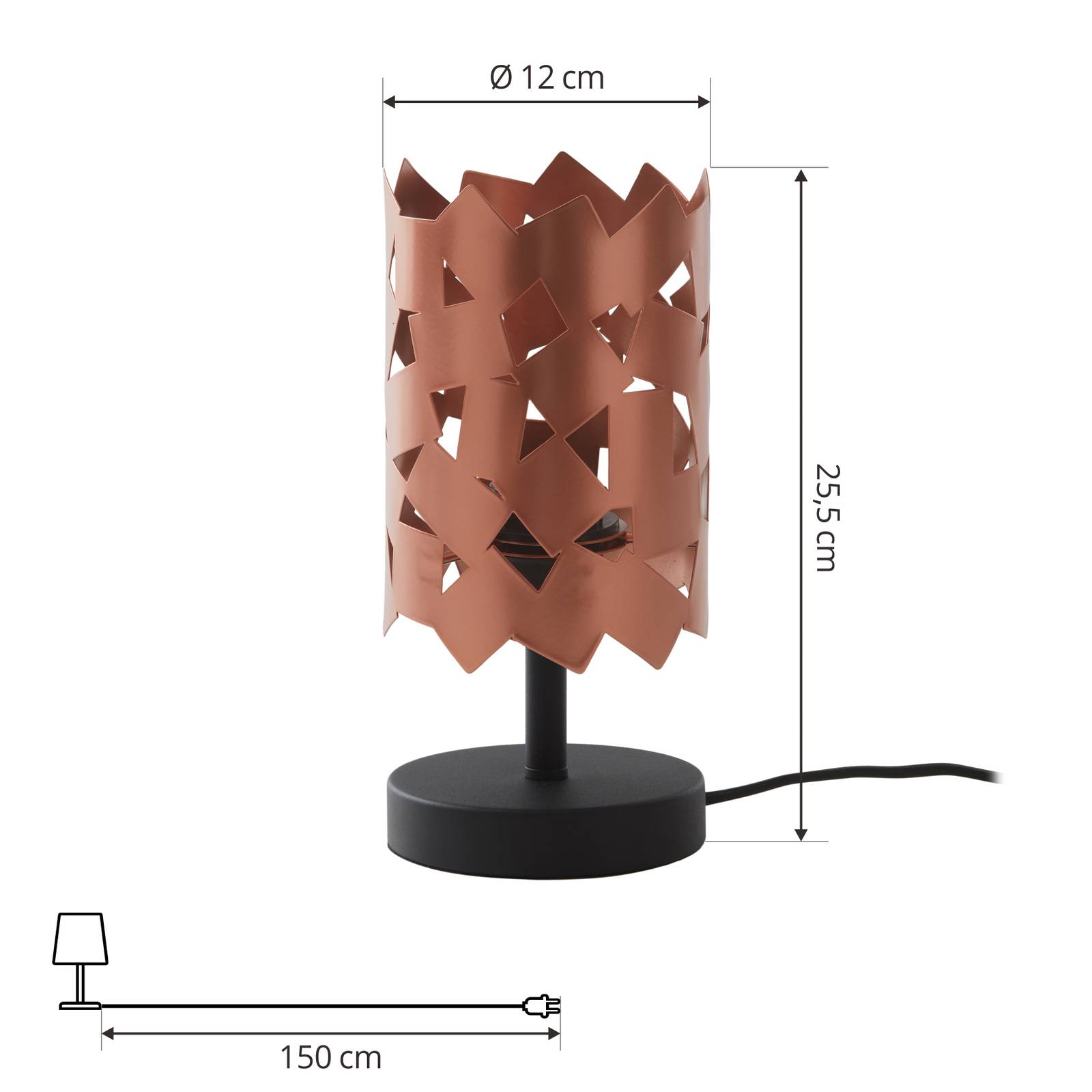 Lampa stołowa Lucande Aeloria, miedź, żelazo, Ø 12 cm, E27