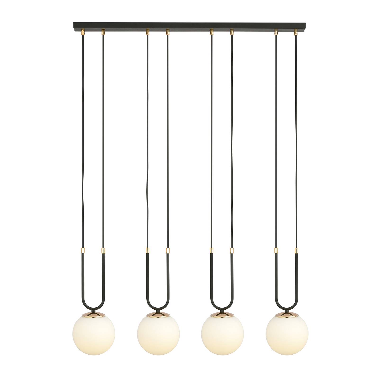 Suspension Glam noire/opale quatre lampes