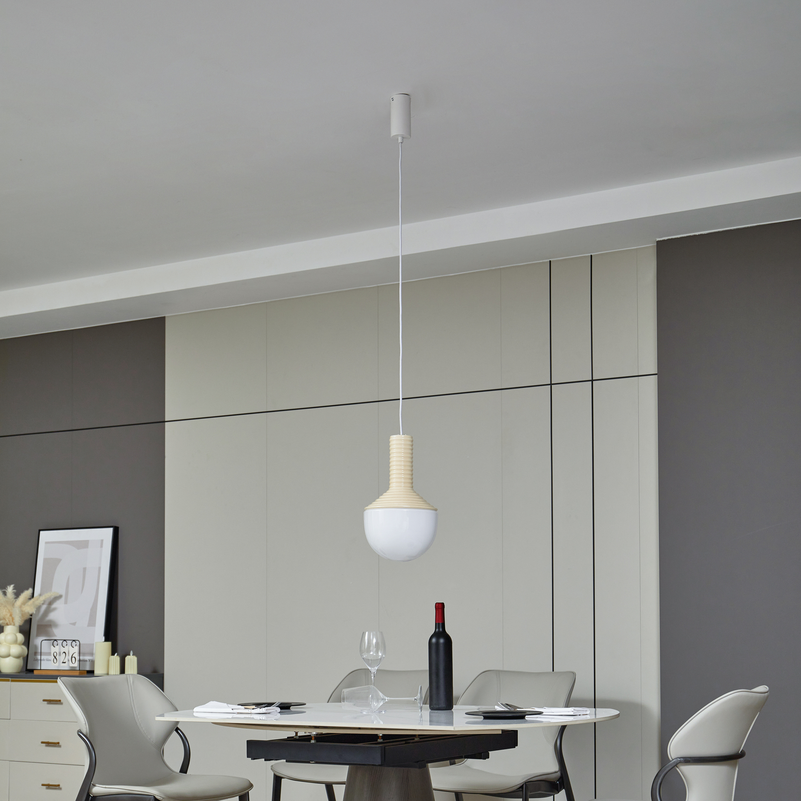 Lucande Florine pendant light, beige/opal, ceramic, glass