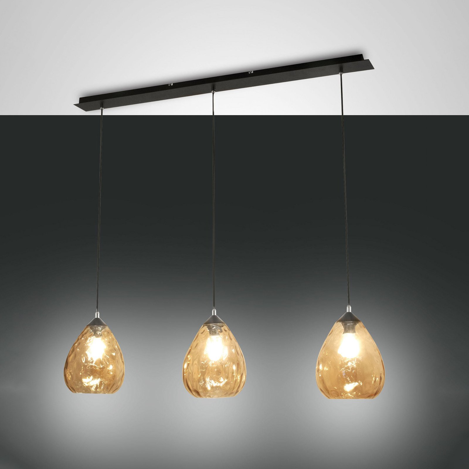 Hanglamp Gisella, amber, 3-lamps, glas