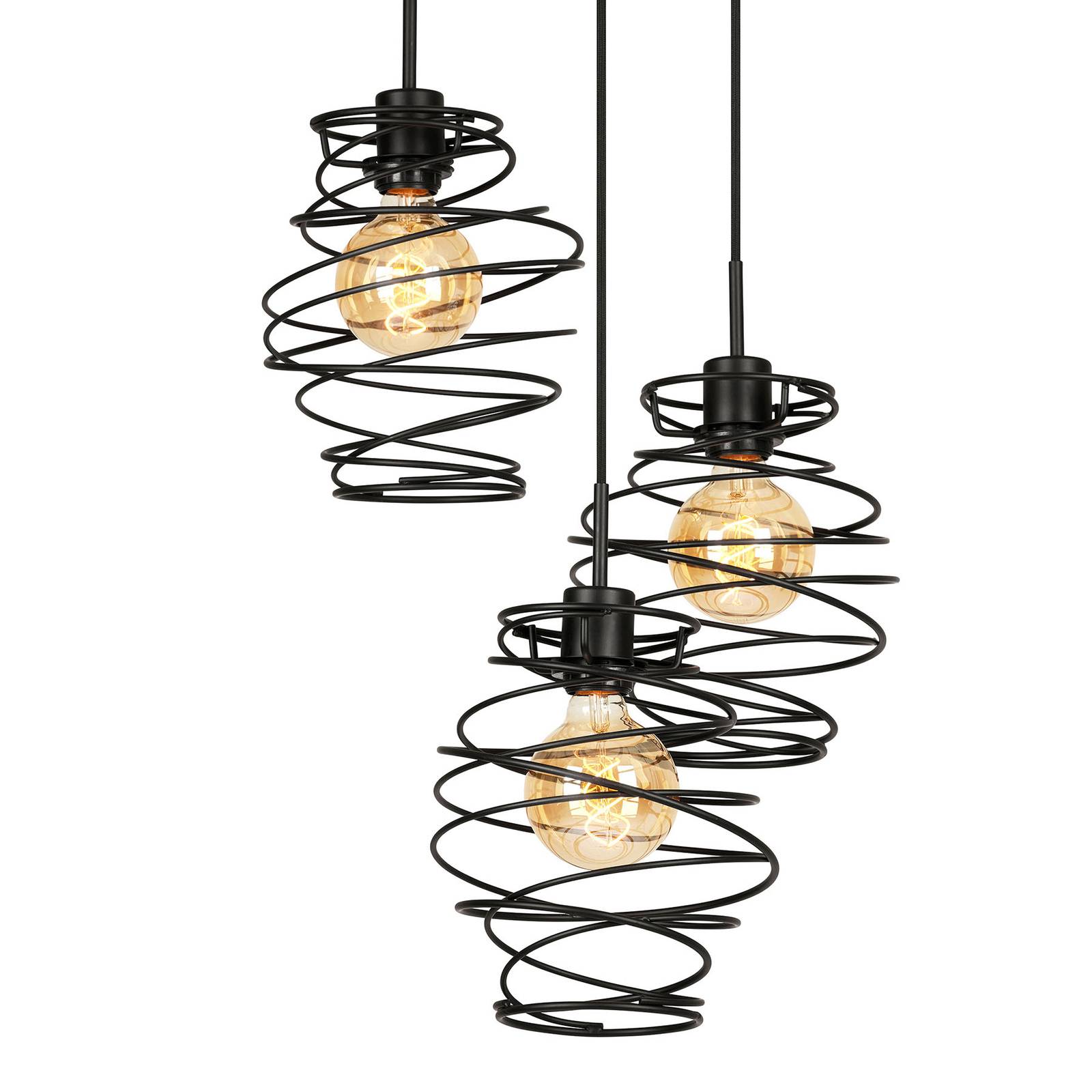 Brilonger Black Steel 4870 pendant light, three-bulb | Other metals