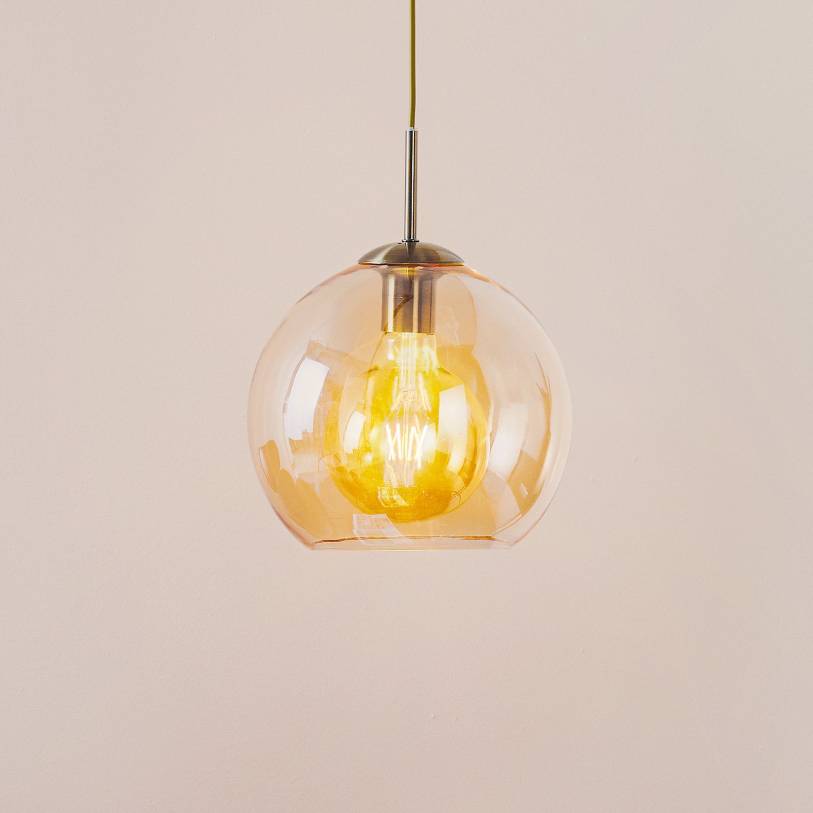 Balls hanging light with amber glass sphere 25 cm