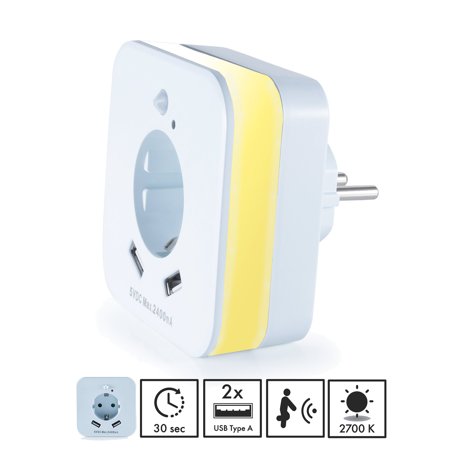 Legitim Gør det ikke uddybe SLED02 LED-natlampe med sensor og USB-stik | Lampegiganten.dk