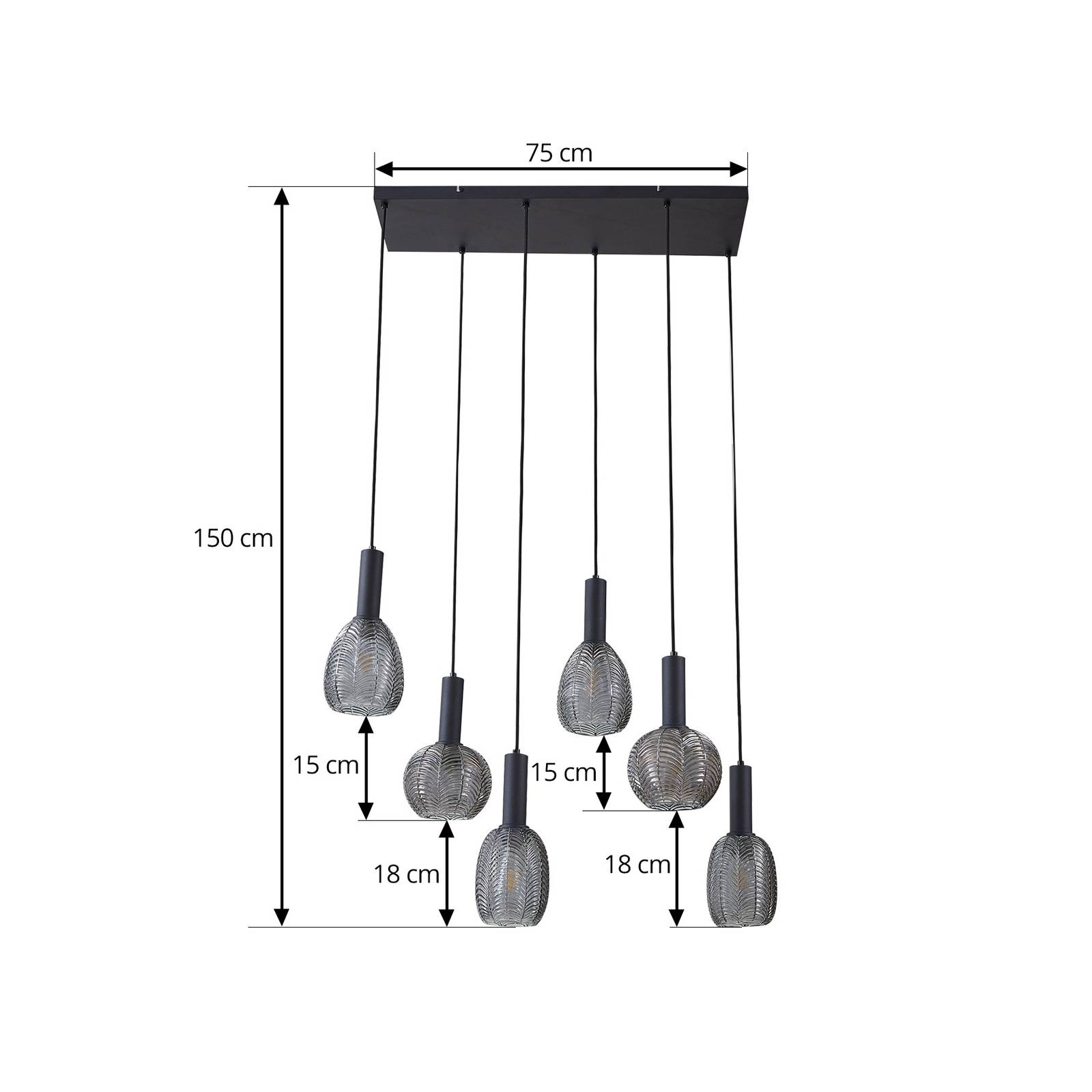 Lampa wisząca Lindby Tolli, szary/czarny, szkło, 6-punktowa