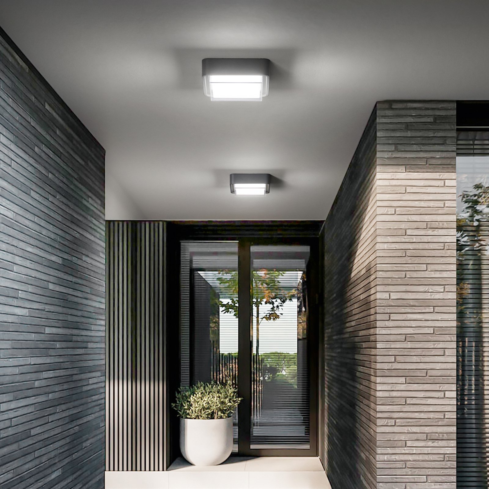 Diuk LED outdoor ceiling light, dark grey, metal, IP65