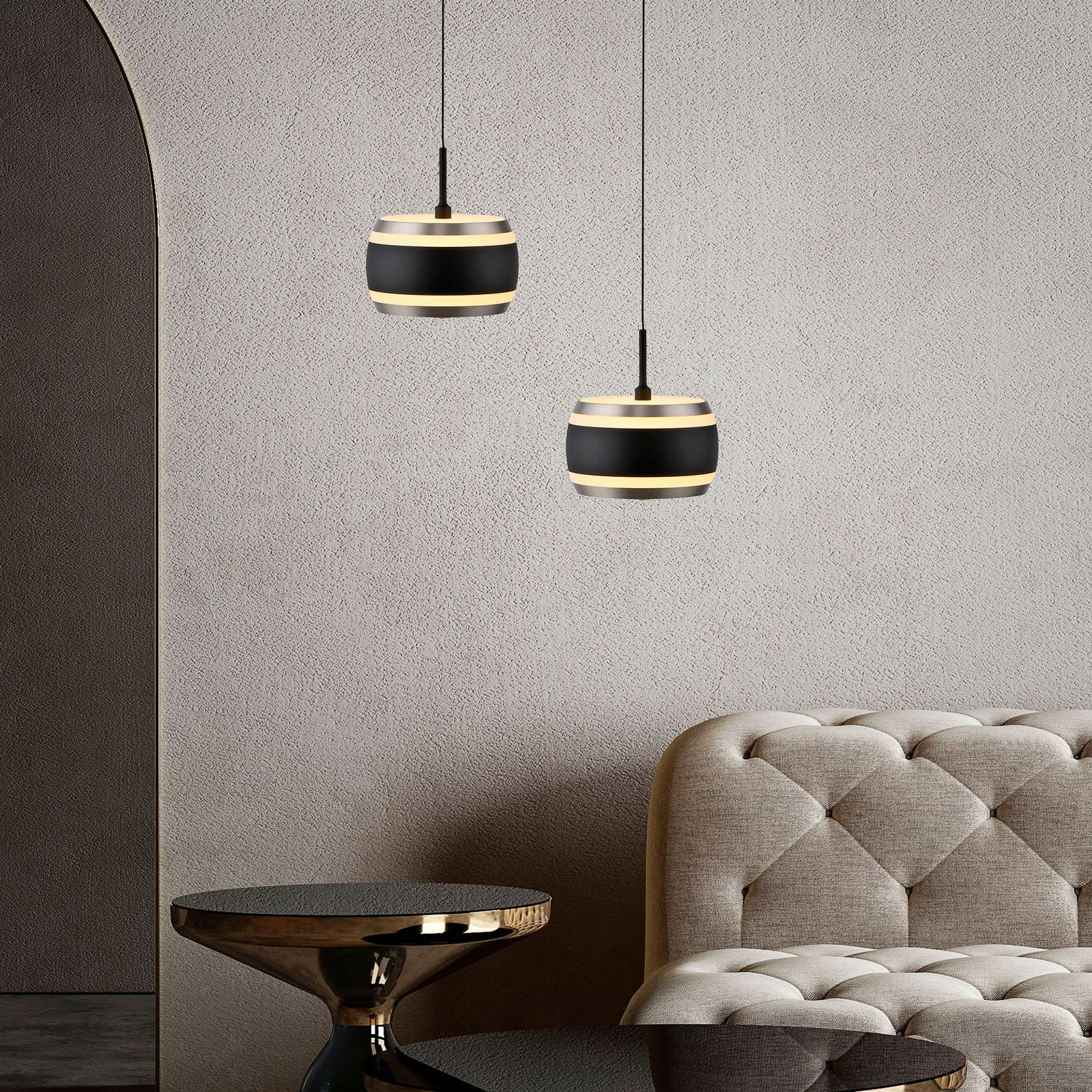 PURE LED-Hängelampe Falling Rings, schwarz, Ø 13 cm, CCT