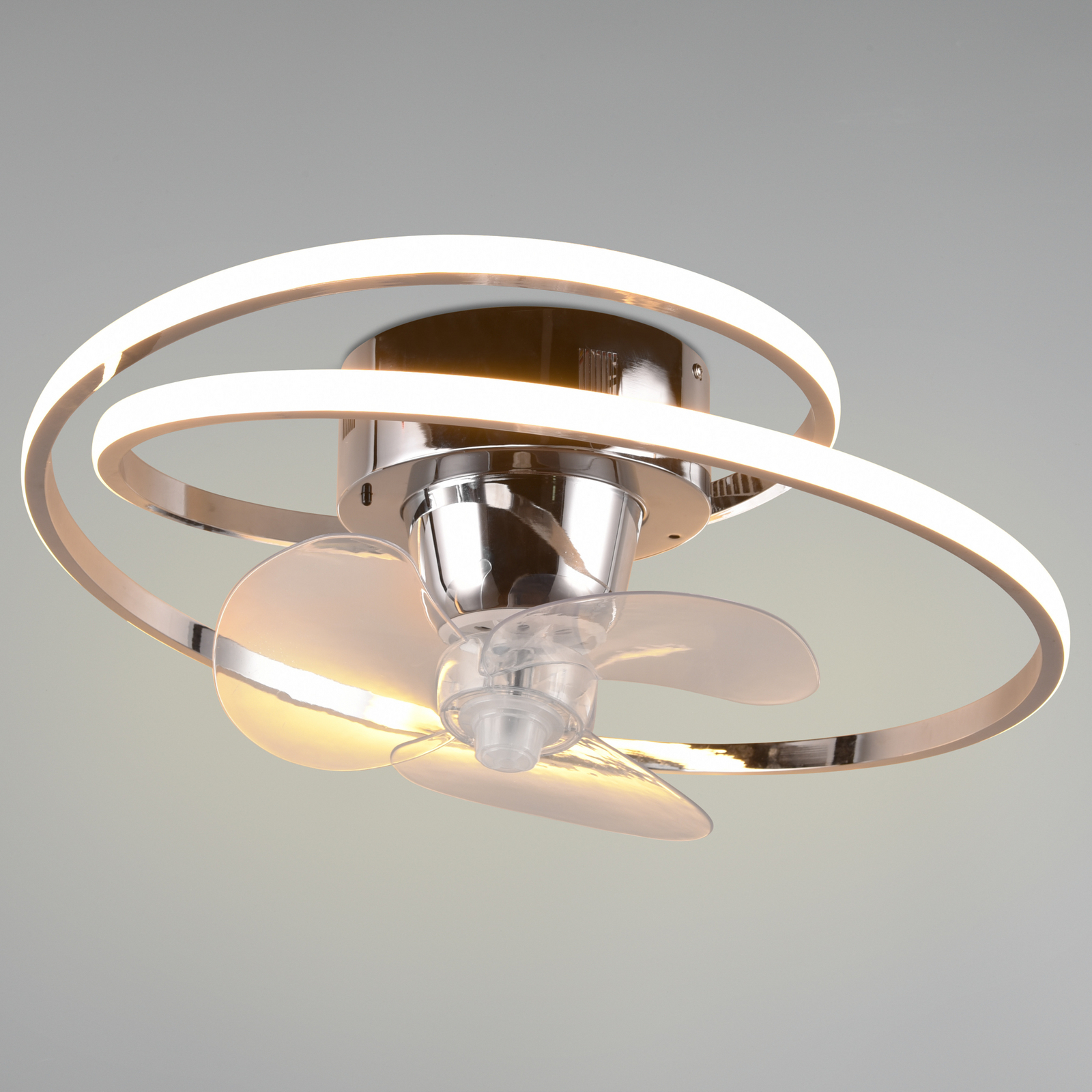 Ventilator LED Umea, crom, DC, silențios, Ø 50 cm, CCT, telecomandă