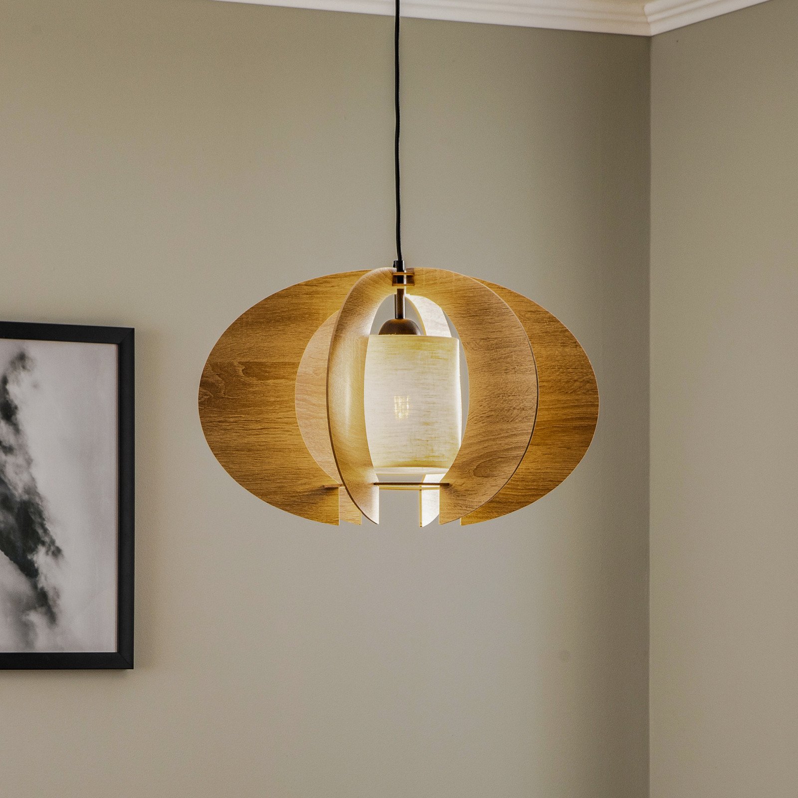 SIGMA Lampă suspendată Modern C M cu lamele din lemn Ø 50 cm - Camera de zi / sufragerie - stejar écru negru