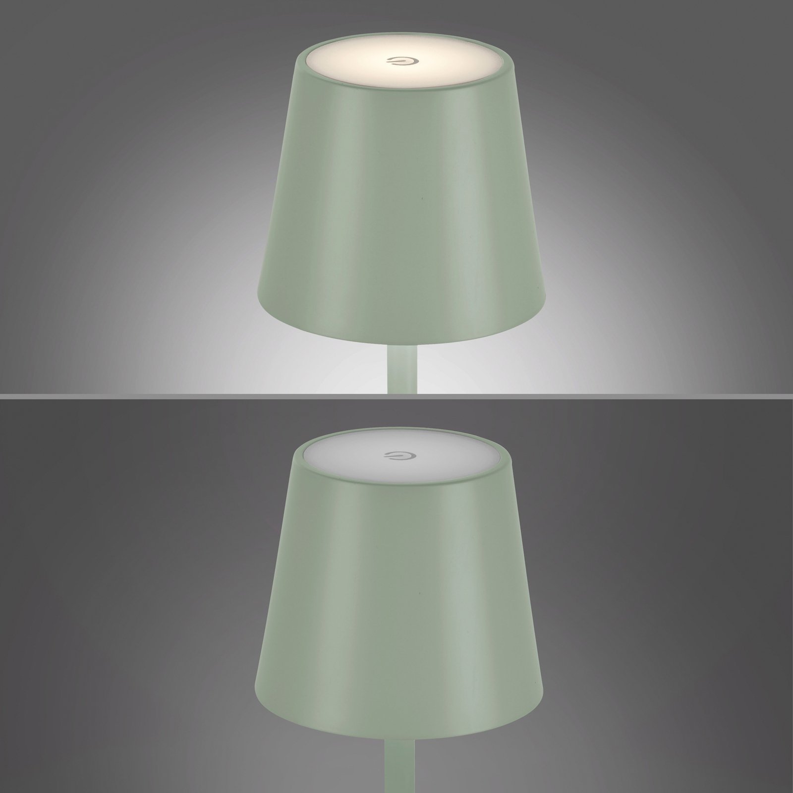 JUST LIGHT. Lampada da tavolo LED Euria ricaricabile, verde, ferro, IP54