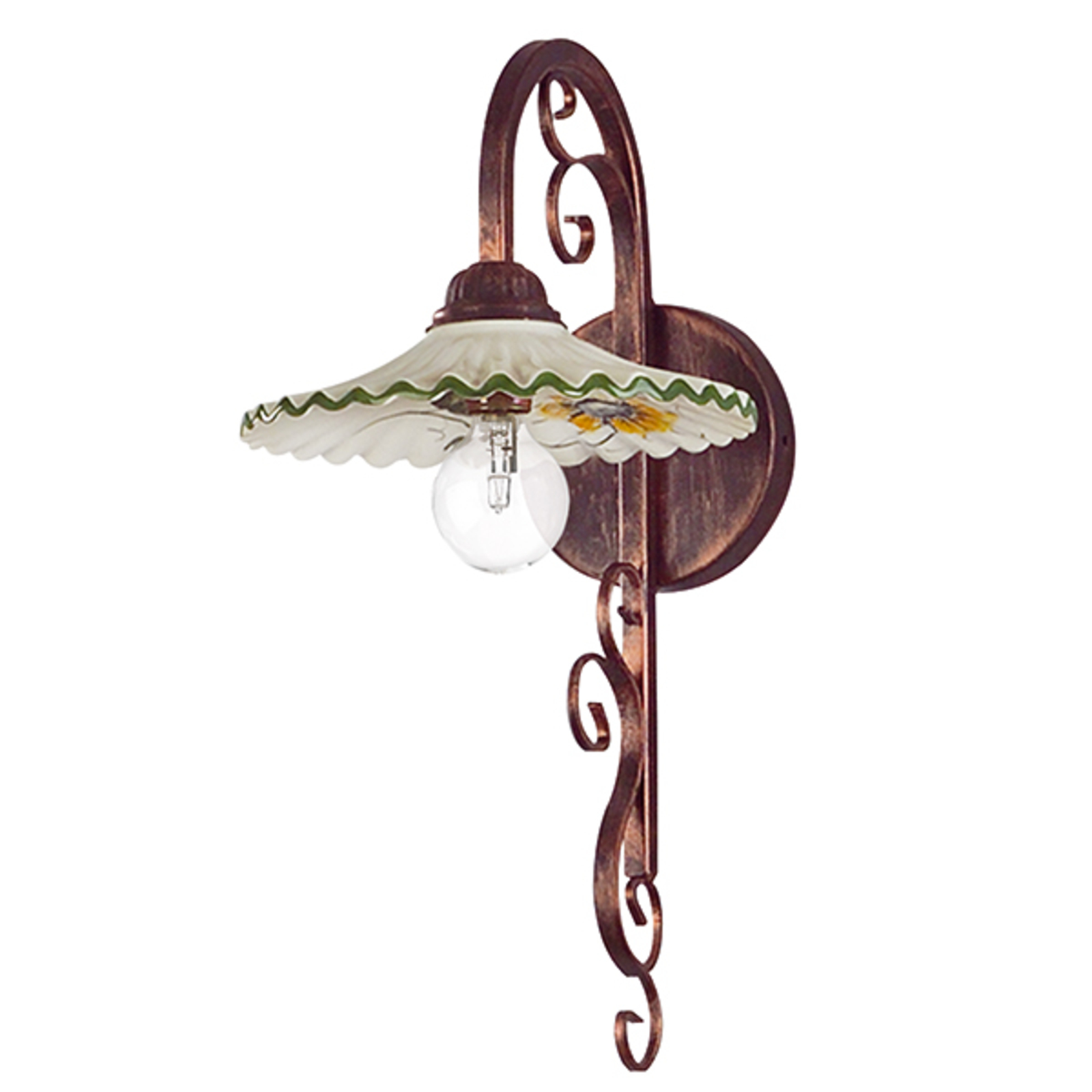 Eurokeramic Rusticana wall light - copper frame, for Living / Dining Room, ceramics, iron, E27, 60 W, energy efficiency: A++, W: 24 cm, H: 44 cm