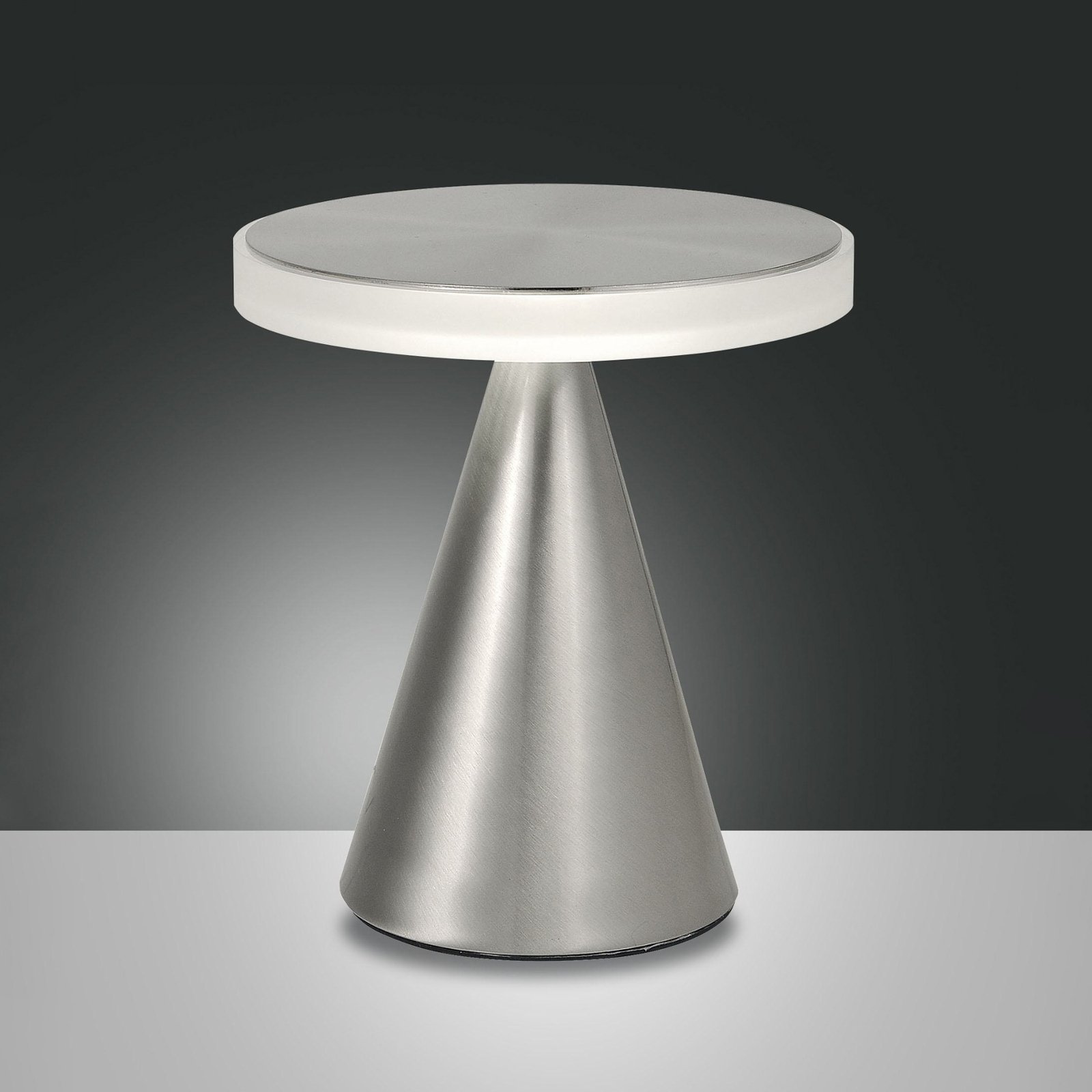 Lampe de table LED Neutra, hauteur 27 cm, nickel, variateur d'intensité