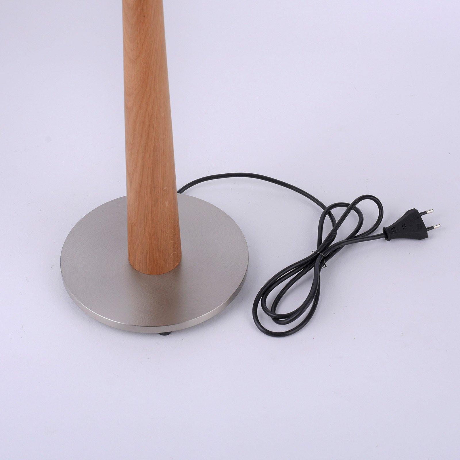 Lucande Elif lampa stołowa biała, stożkowa dąb