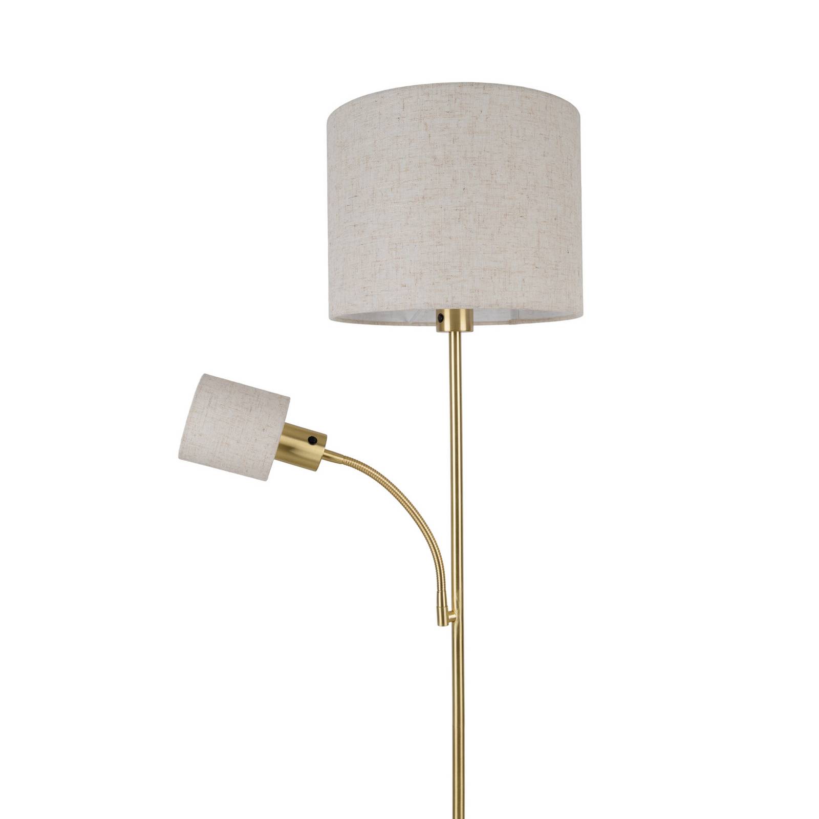 Stehlampe Filomena, beige/messing, Textil, Lesearm, E27, E14