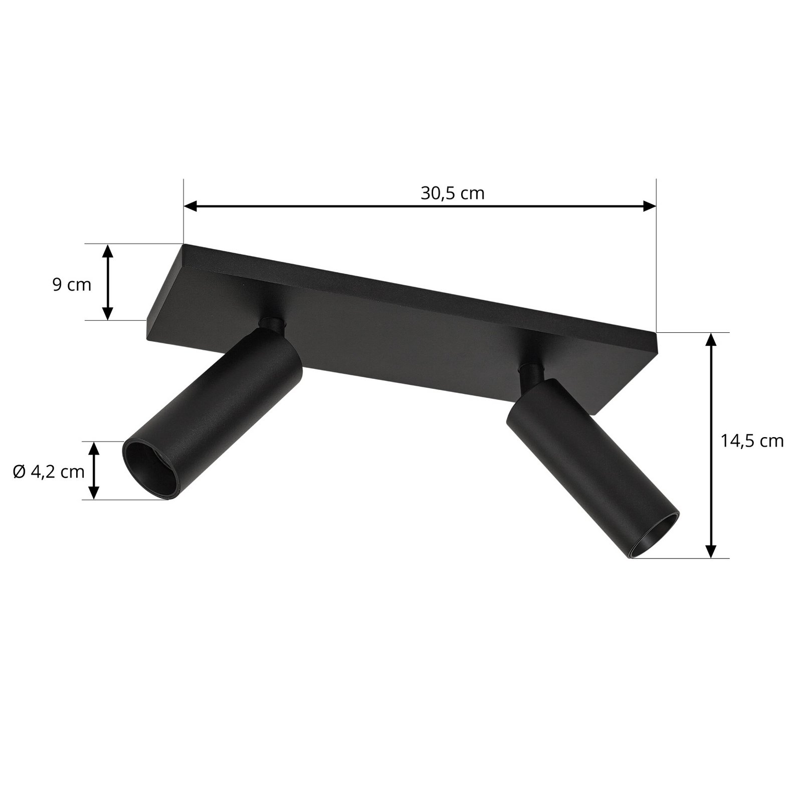 Stropné bodové svetlo Brinja Slim, GU10 MR11, 30 cm, 2-plameňové, čierne -