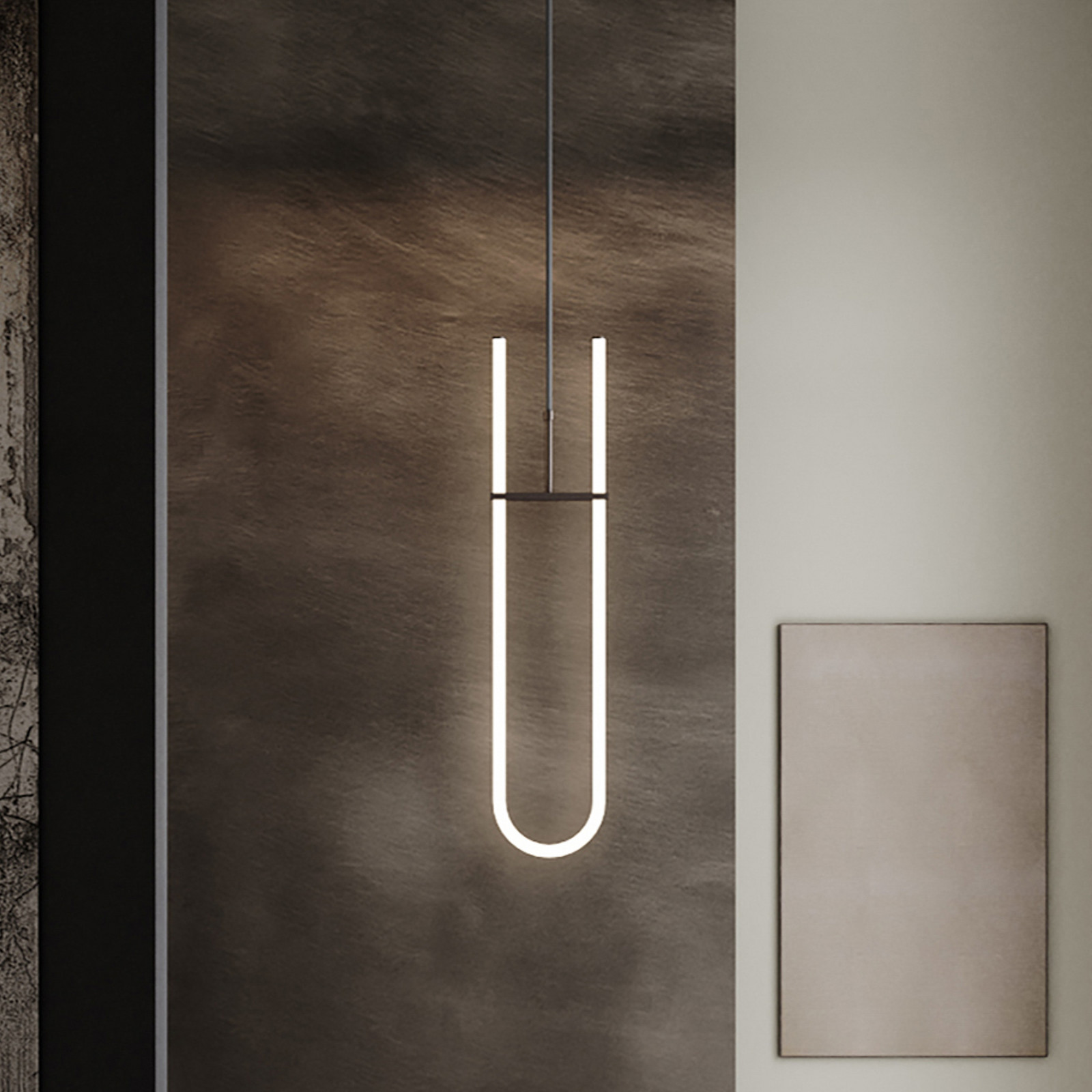Curve LED-hængelampe, hvid/bronze, 70 cm 101 COPENHAGEN - Stue - Design - Aluminium - Med én lyskilde
