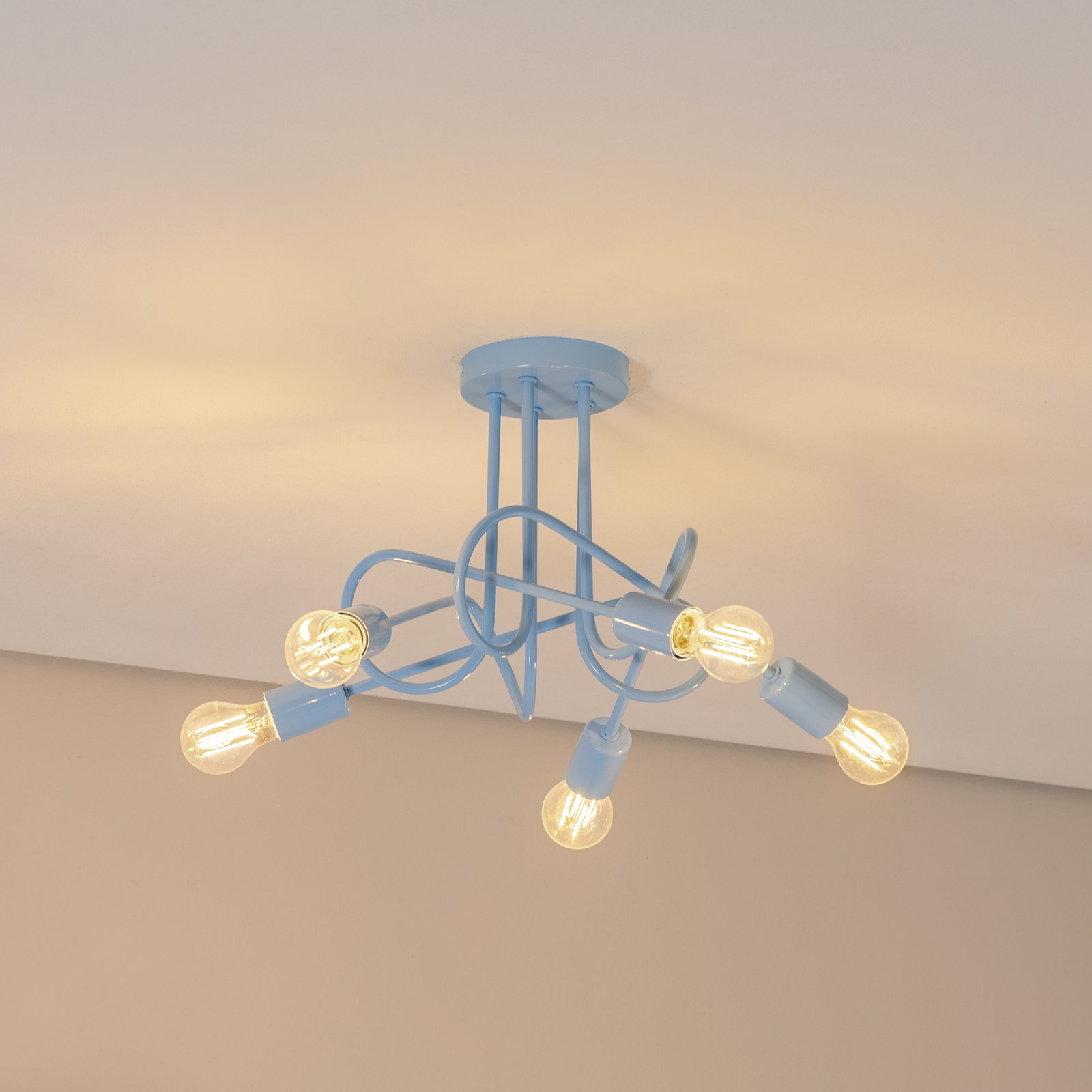Candeeiro de teto Oxford, azul claro, Ø 47 cm, metal, 5 lâmpadas