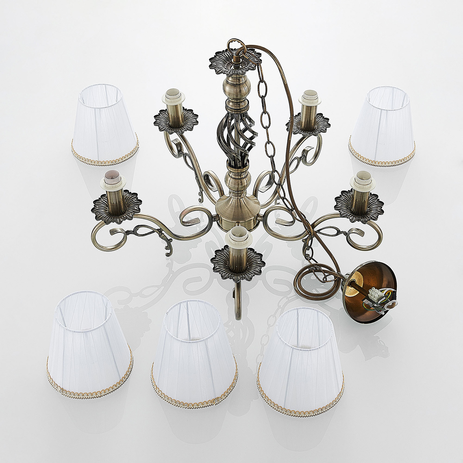 Lindby Finnick kroonluchter, 5-lamps, messing